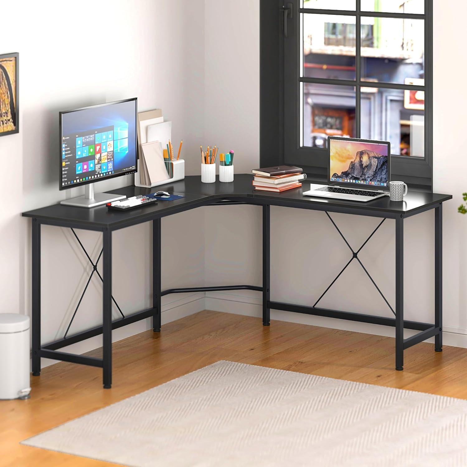 soges L Shaped Desk, 59inch L Desk Computer Corner Desk, Gaming Desk, Home Office Writing Desk, Space-Saving Workstation Desk, Rustic Brown