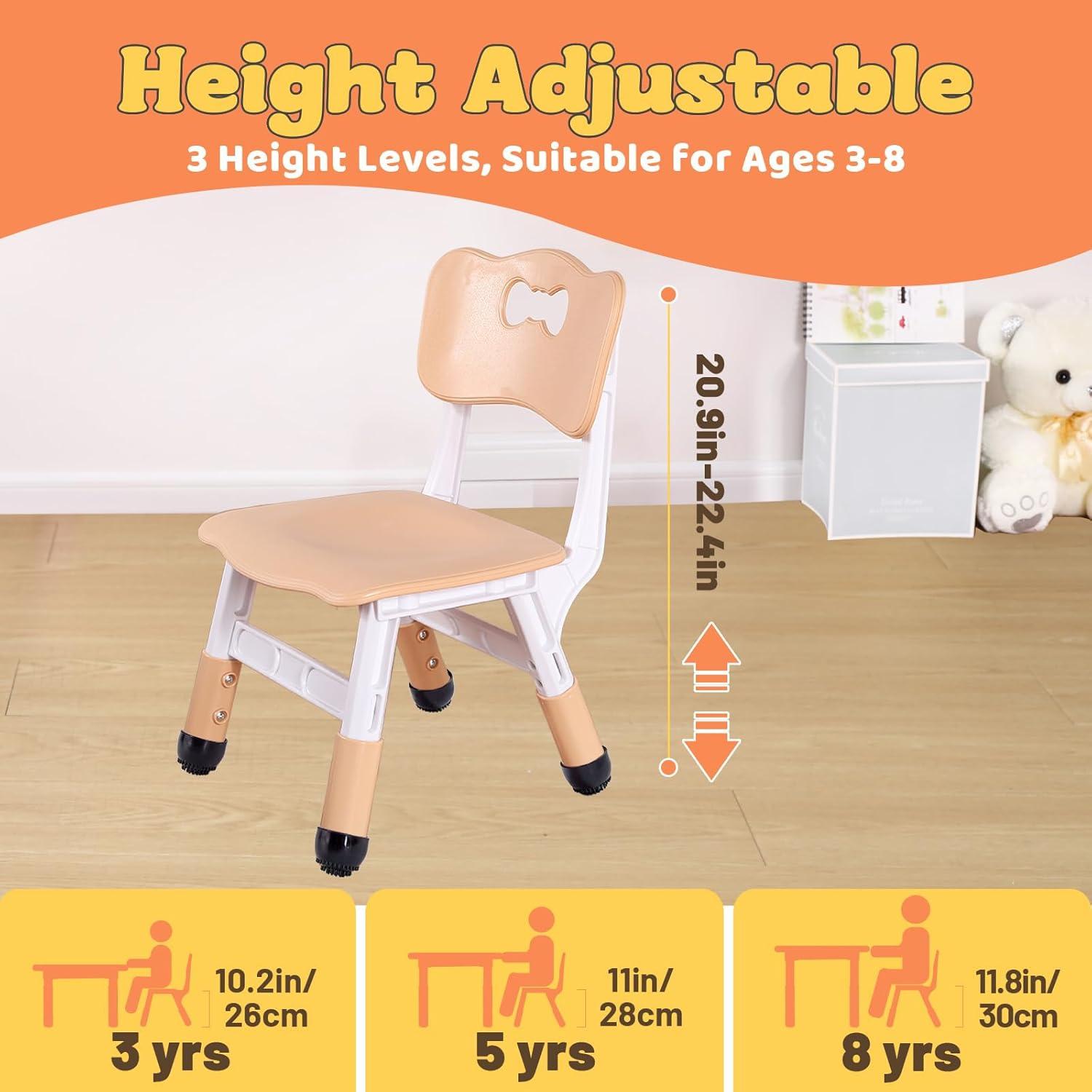 Adjustable Kids Chair (2pcs), 3 Level Height Adjustable Toddler Chair, Plastic Indoor Outdoor Child Chair for Children Age 2-8 Family School Home Daycare Use