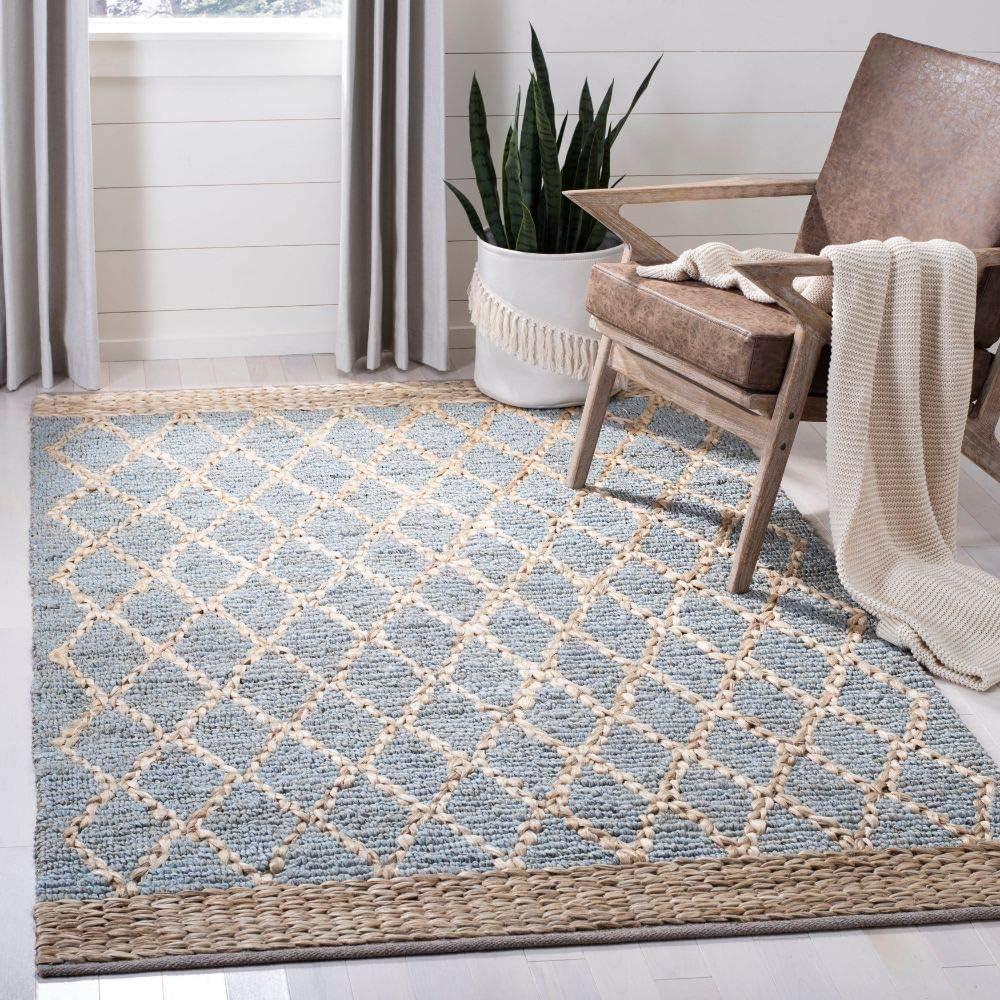 Hand-Knotted Boho Trellis 6' Square Rug in Light Blue Cotton