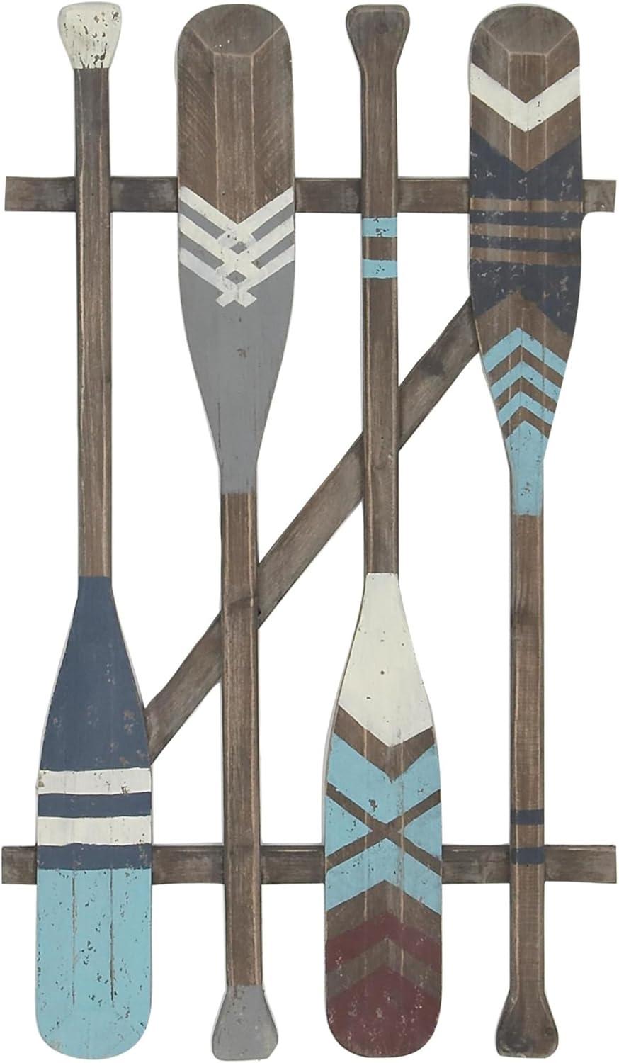 Brown and Blue Fir Wood Canoe Oar Wall Decor