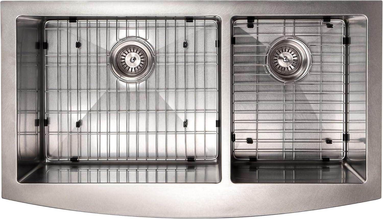 ZLINE 36 in. Courchevel Farmhouse Apron Mount Double Bowl DuraSnow Stainless Steel Kitchen Sink W/ Bottom Grid (SA60D-36S)