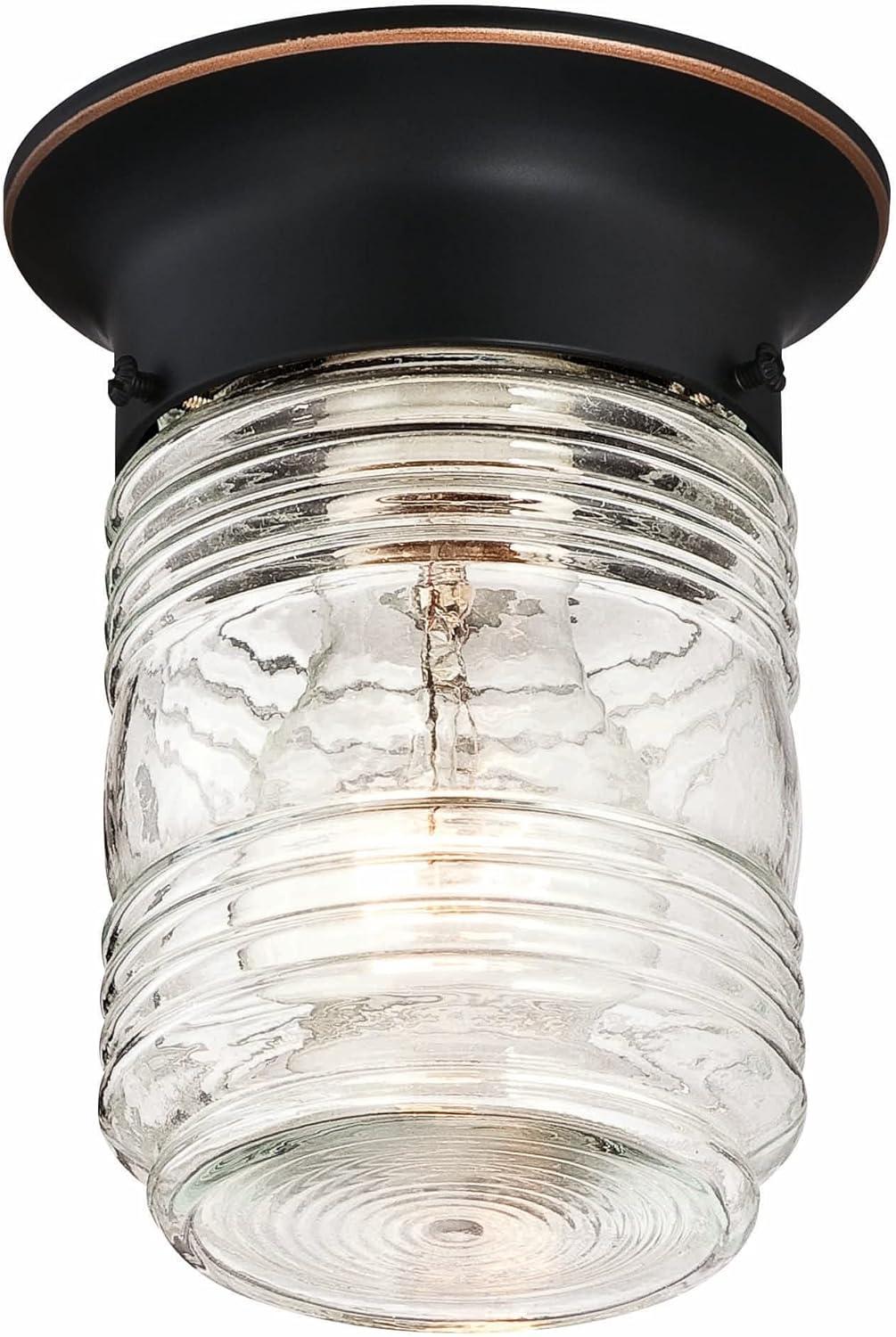 Design House 587238 Jelly Jar Classic 1-Light Indoor/Outdoor Ceiling Light with Clear Ribbed Glass for Entryway Porch Patio, Oil Rubbed Bronze