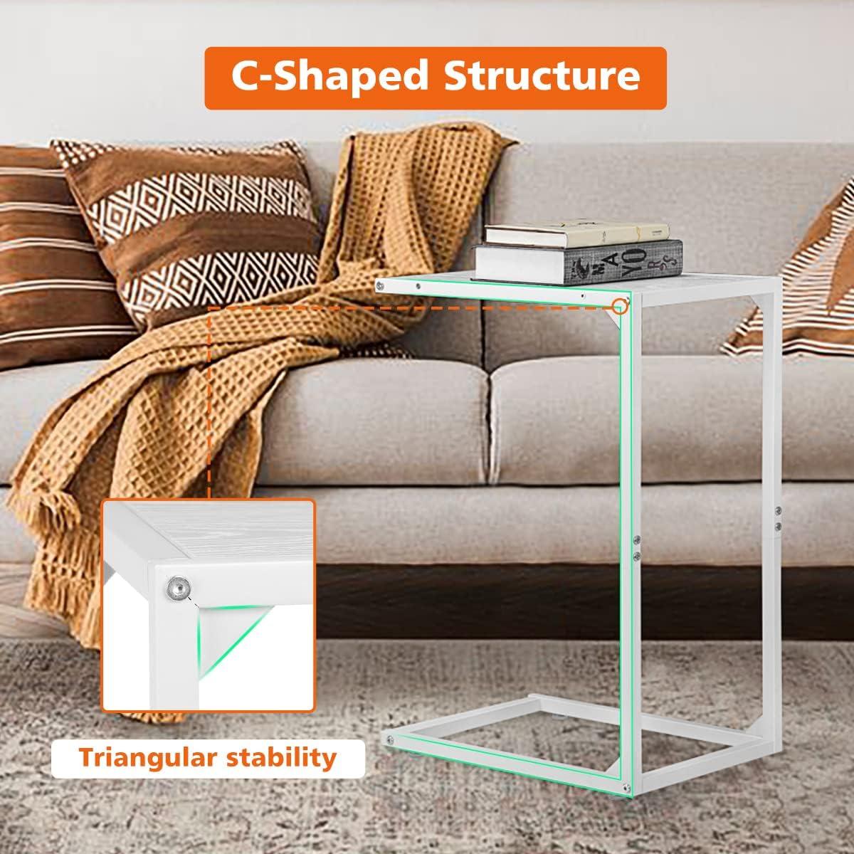 Set of 2 C Shaped Side Table for Laptop,Sofa Couch, Bed Living Room