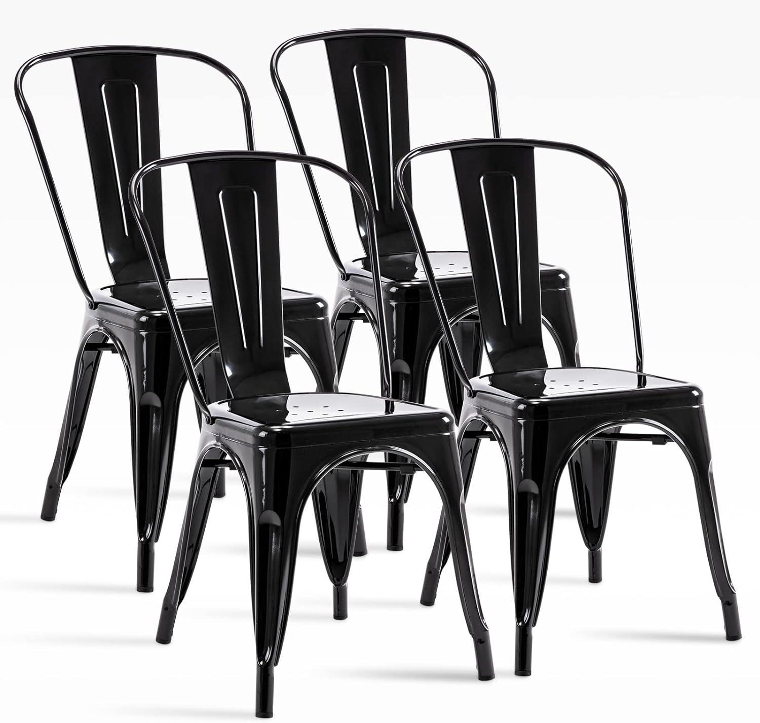 Black Metal Stackable Industrial Dining Chairs, Set of 4