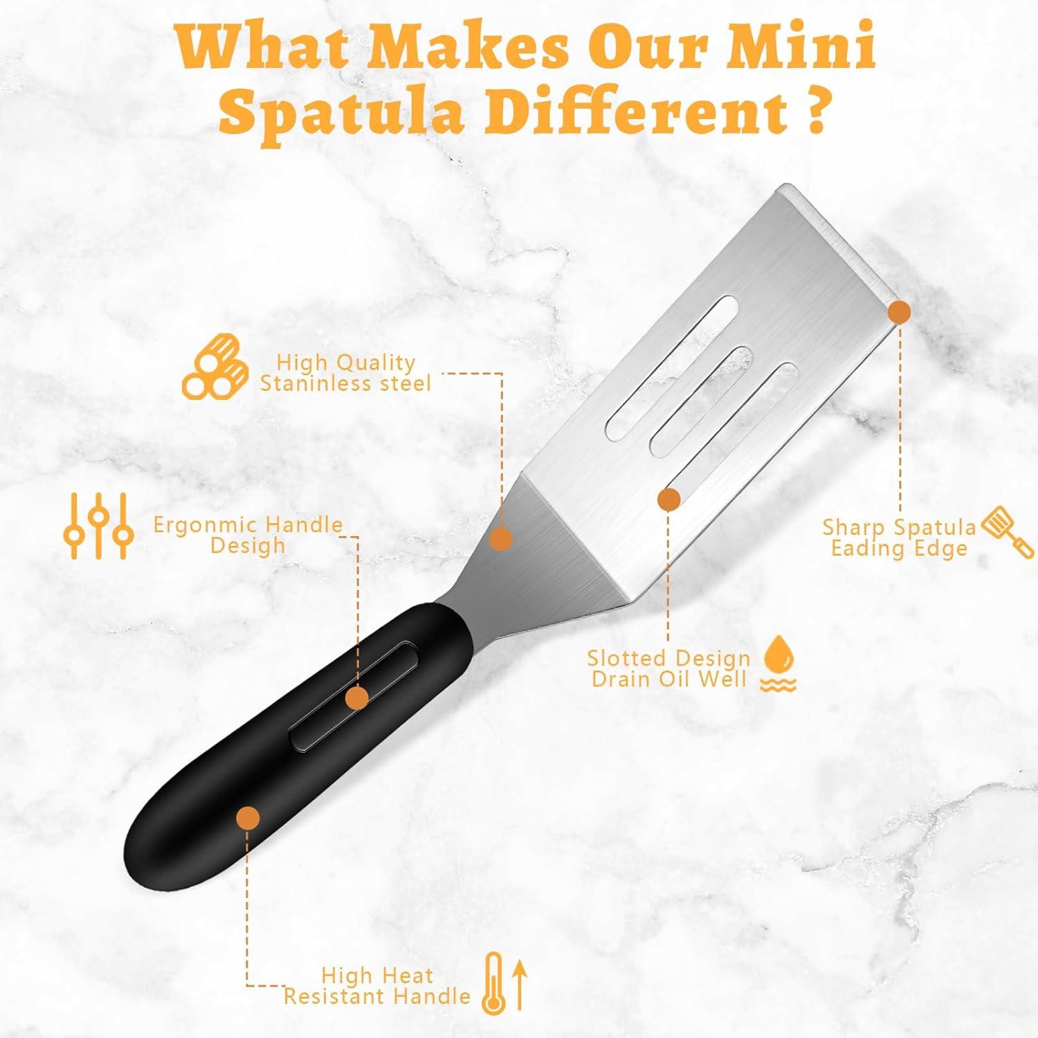 2 Pieces Small Spatula Set, Stainless Steel Mini Serving Spatula for Kitchen Use, Flipping or Cooking for Brownie, Cookie, Lasagna, Pancakes & Cake(Black+Silver)