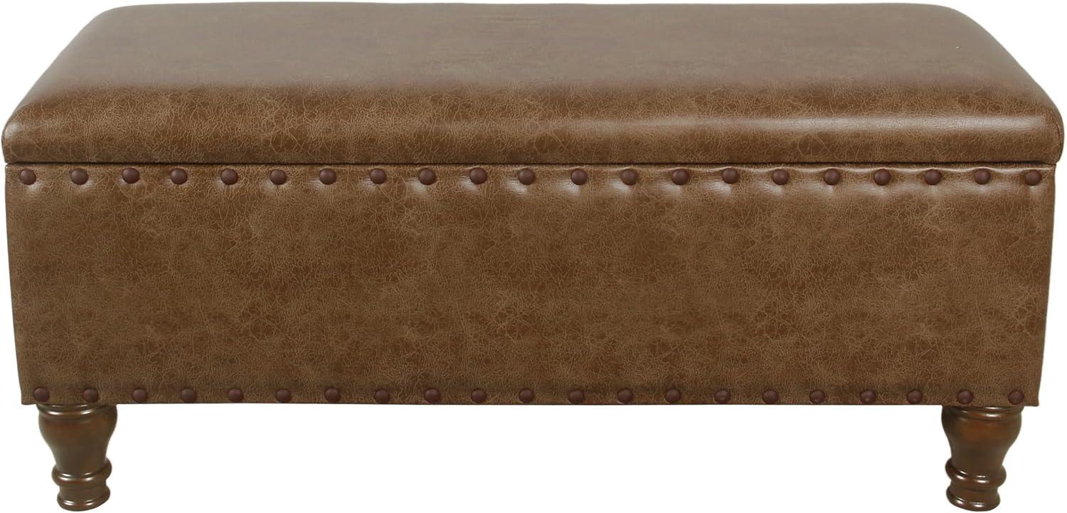 Large Storage Bench with Nailhead Trim Faux Leather Brown - HomePop: Bedroom Accent Furniture, Seating & Coffee Table