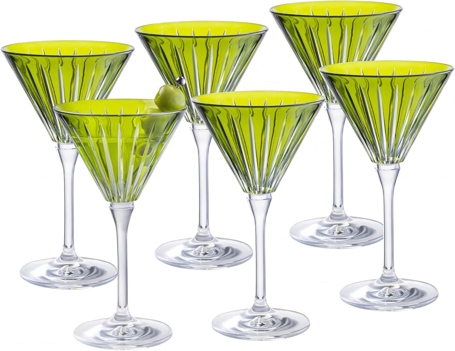 Colored Martini Cocktail Glass - Assorted Colors -Champagne Glasses -Set of 6 -7 Oz.- Made in Europe (Set of 6)