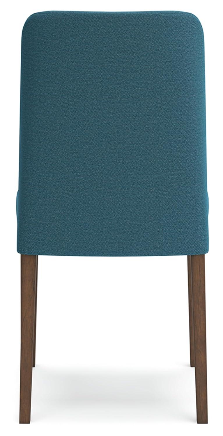 Blue Upholstered Wood Side Chair with Brown Frame