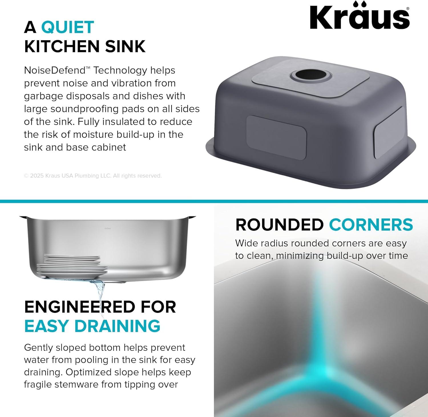 KRAUS Premier 16 Gauge Undermount Single Bowl Stainless Steel Kitchen Sink