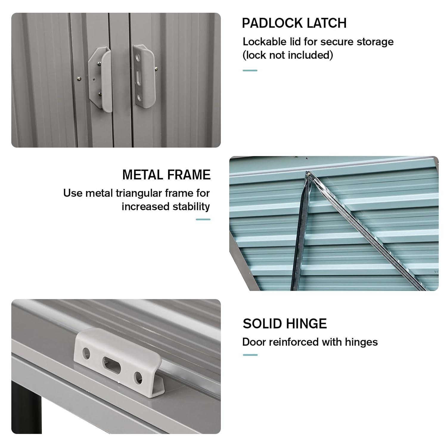 KAQCVIN Garbage Bin Shed Stores 2 Trash Cans Metal Outdoor Bin Shed