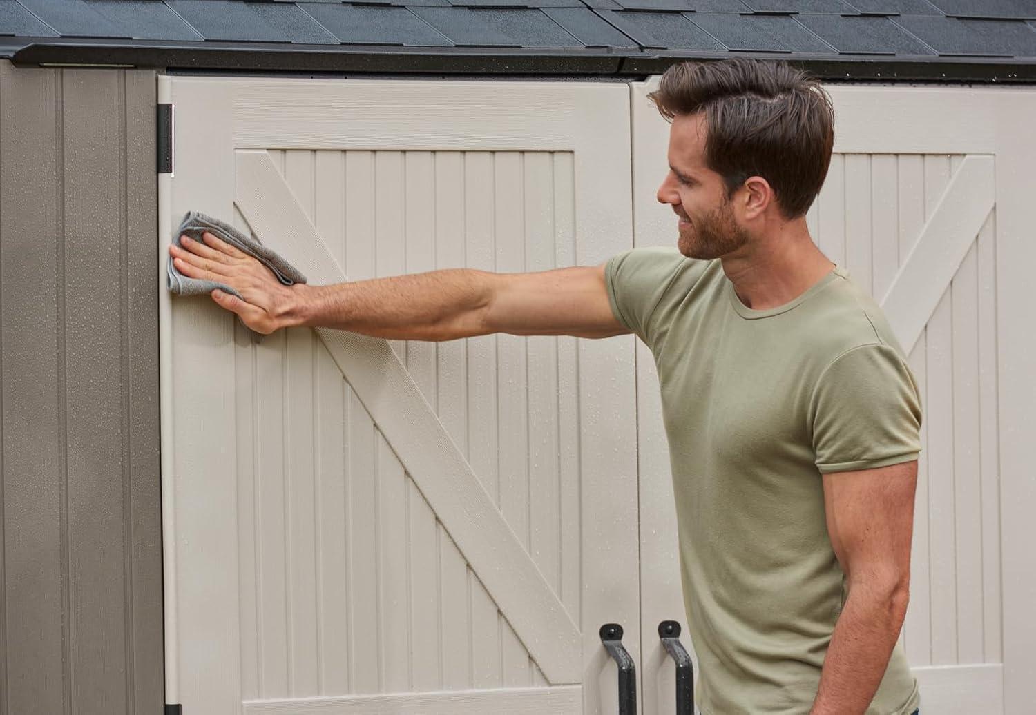Rubbermaid Extra Large Resin Outdoor Storage Shed With Floor (7 x 10.5 Ft.) Weather Resistant Brown Organization for Home/Lawn Mower/Backyard Equipment/Bike Storage/Pool Supplies