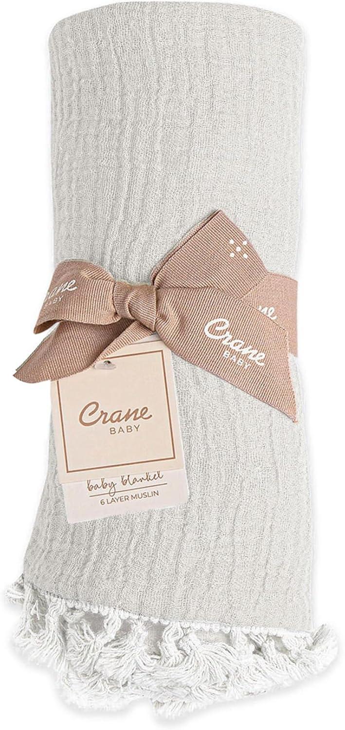 Crane Baby 6-Layer Muslin Baby Blanket with Tassel Edge