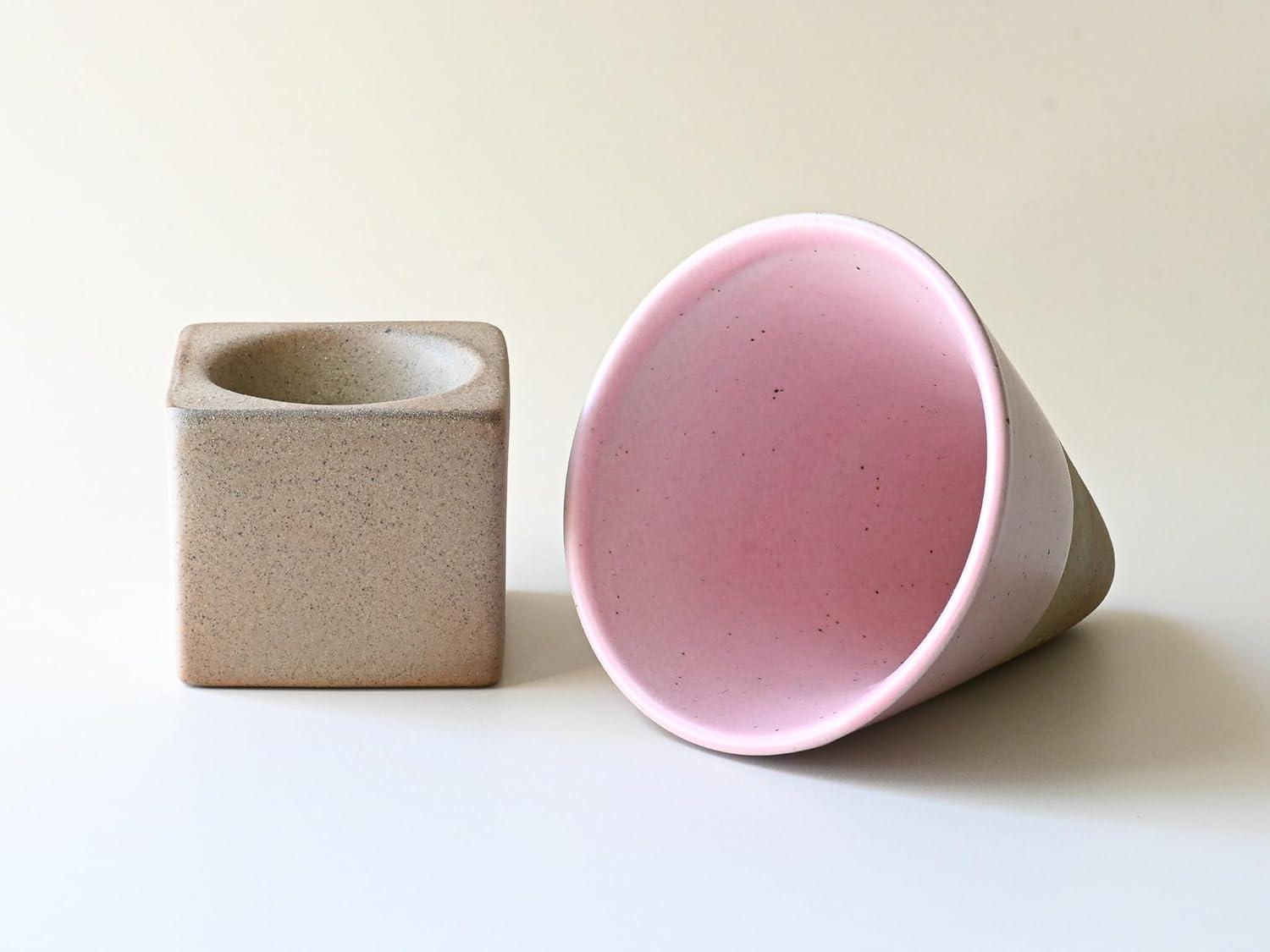 Pink Ceramic Triangular Cone Coffee Mug with Base, 6.8 oz