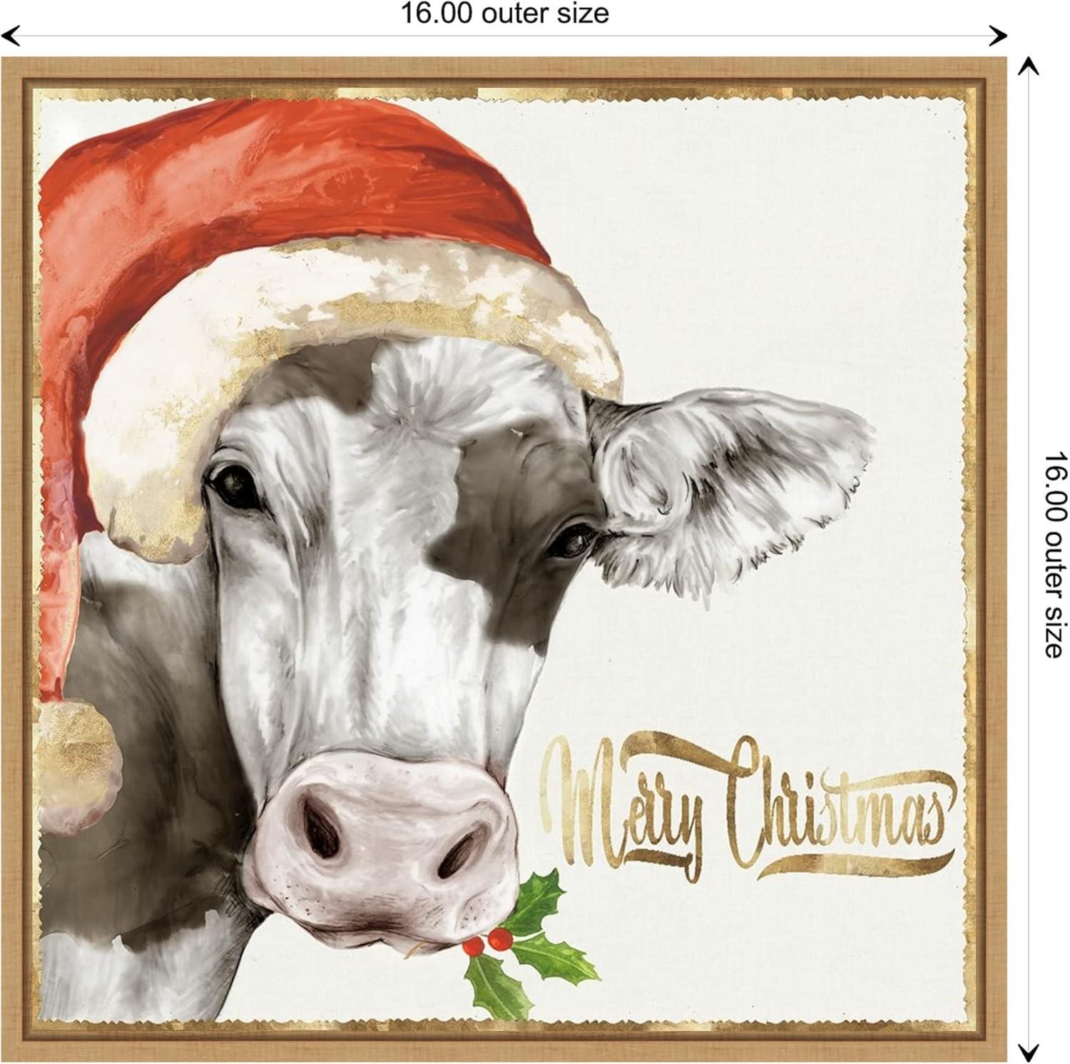 Amanti Art Christmas Cow by PI Studio Canvas Wall Art Print Framed 16 x 16-in.