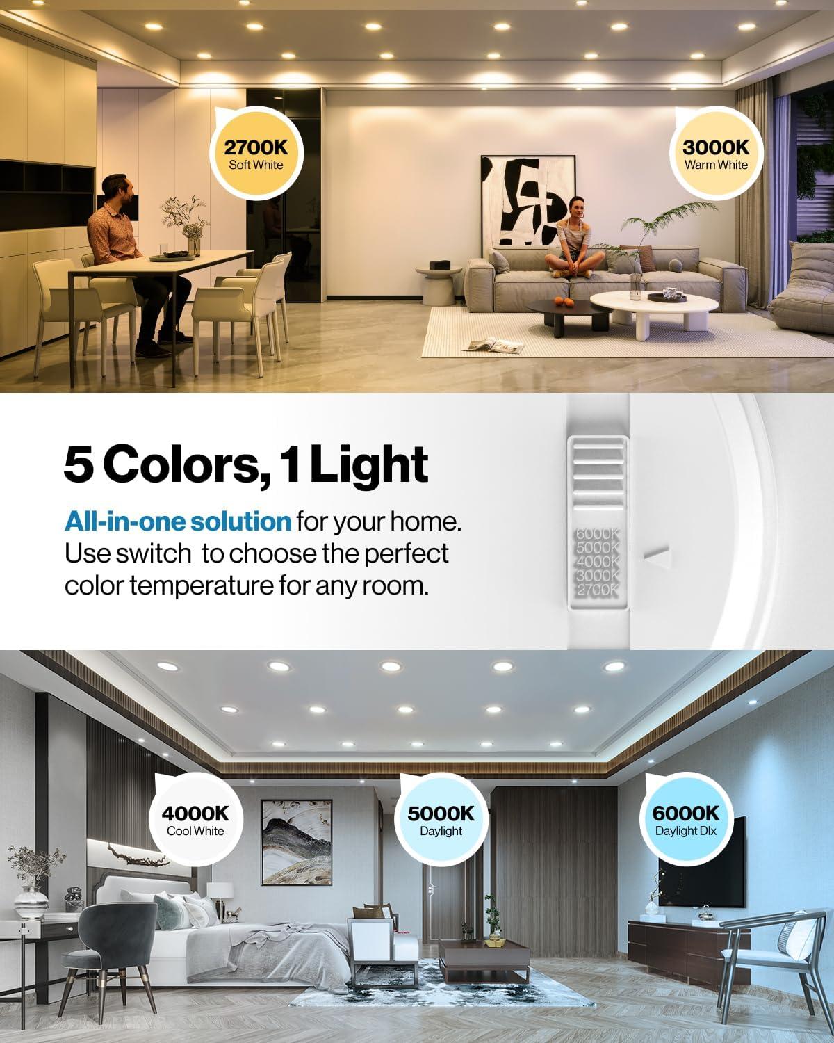 Sunco 4-Inch White LED Recessed Lighting with Selectable Color Temperature