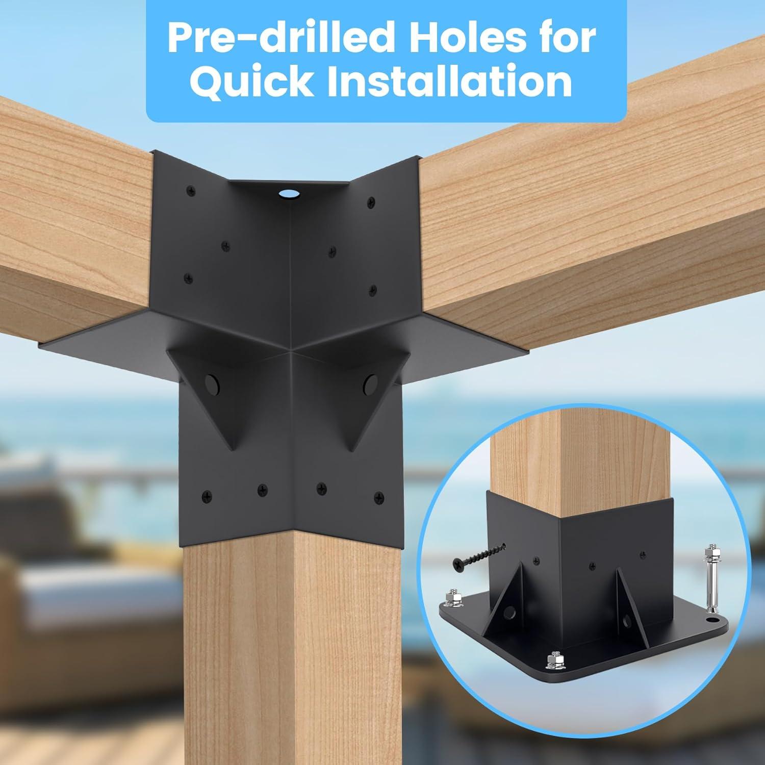 Pergola Kit Elevated Wood Stand Kit Woodwork for 4"x 4" (Actual 3.5" x 3.5"), Wooden Gazebo Kit for 3-Way Pergola Brackets with Pergola Base Brackets - Includes Screws