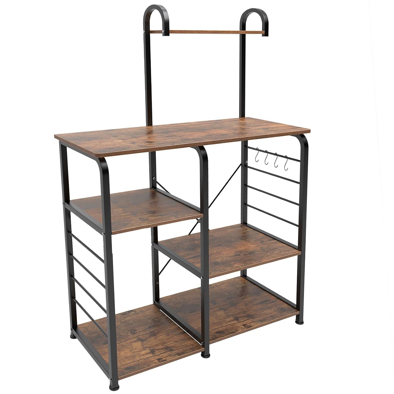 DlandHome Microwave Cart Stand 35.4 inches, Kitchen Baker's Rack Utility Storage Shelf Microwave Stand 3-Tier x 3-Tier for Spice Rack Organizer Workstation Shelf, Vintage
