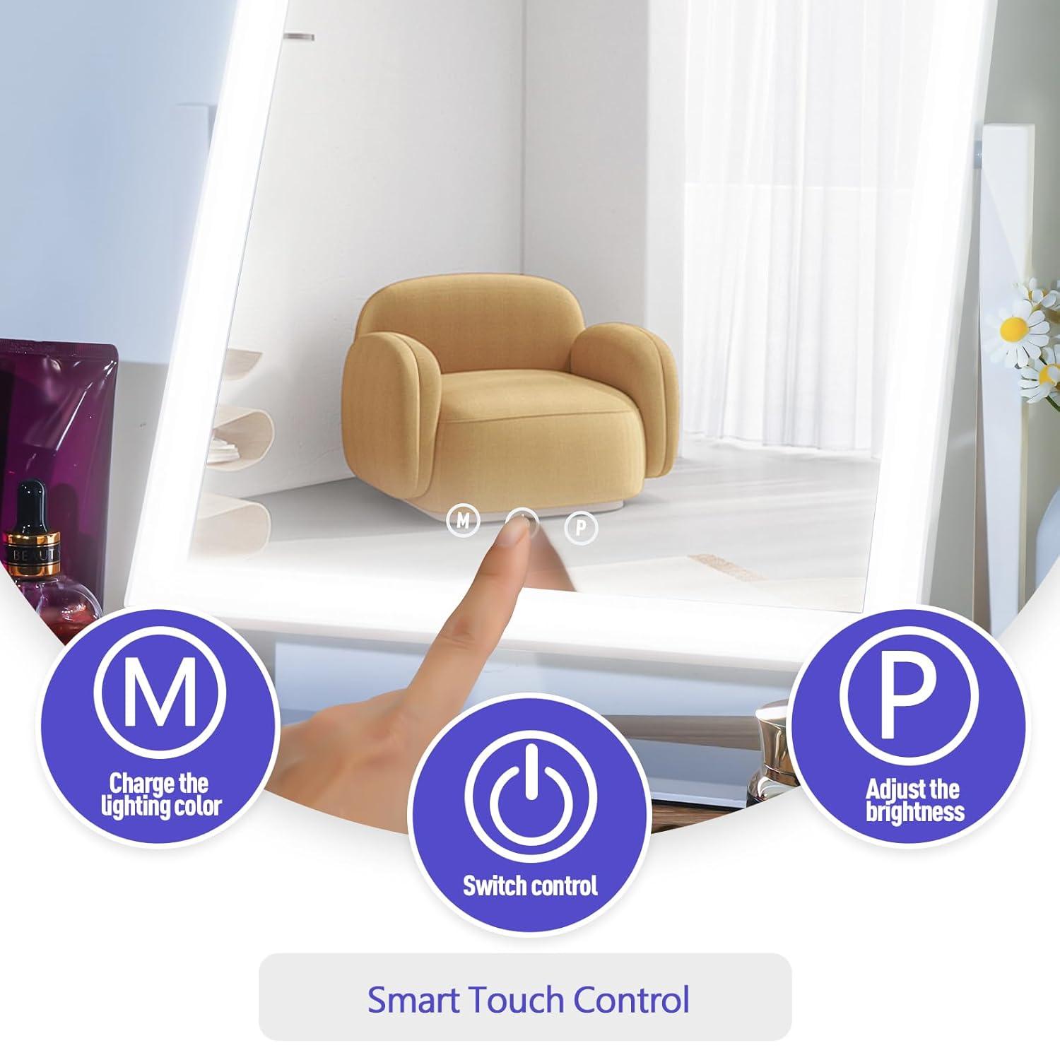 Lighted Makeup Mirror, Hollywood Vanity Mirror with 5X Magnification Mirror, 360°Rotation Touch Control, 3 Color Lighting for Desks Bedroom Dressing Room, Small