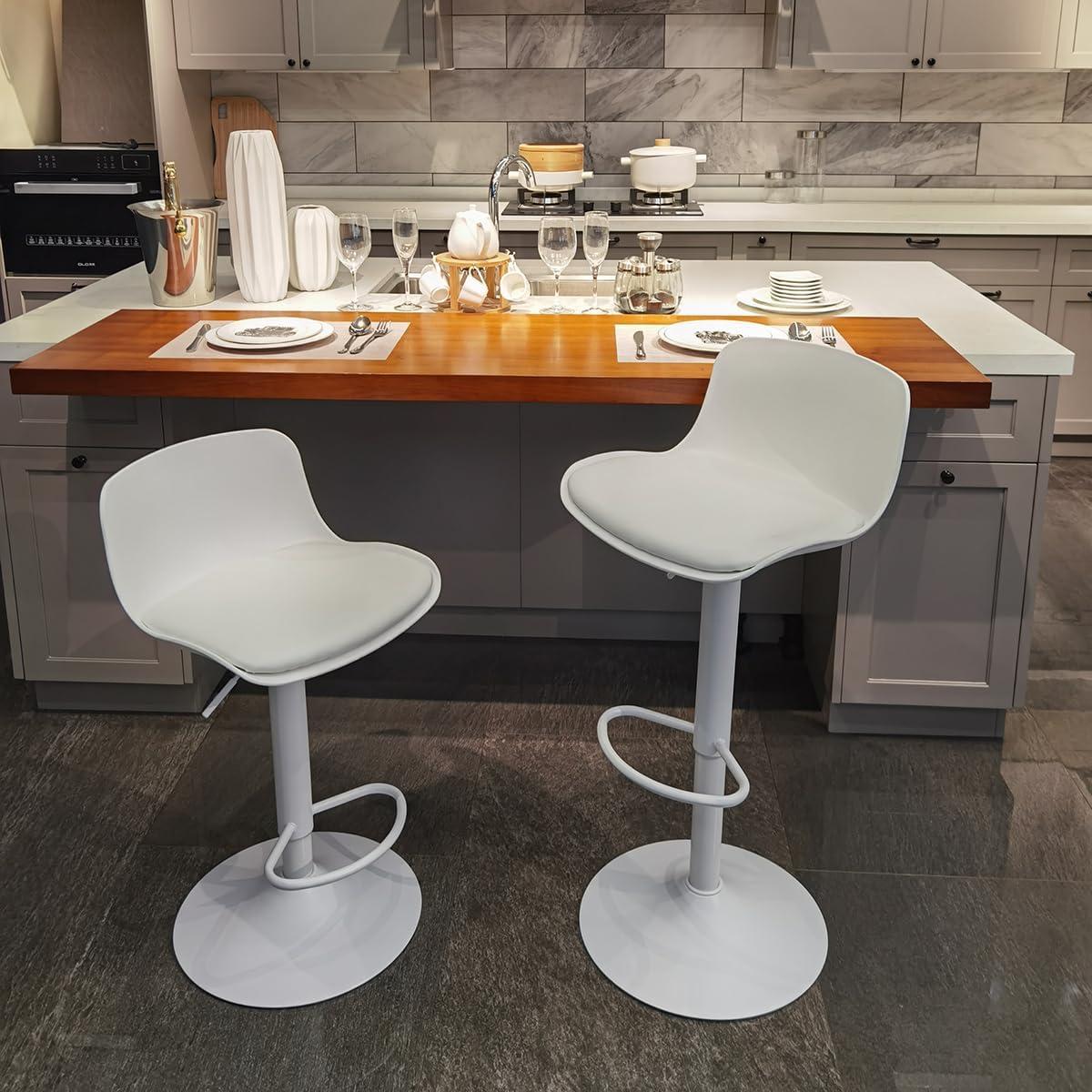 White Adjustable Swivel Metal Bar Stools Set of 2