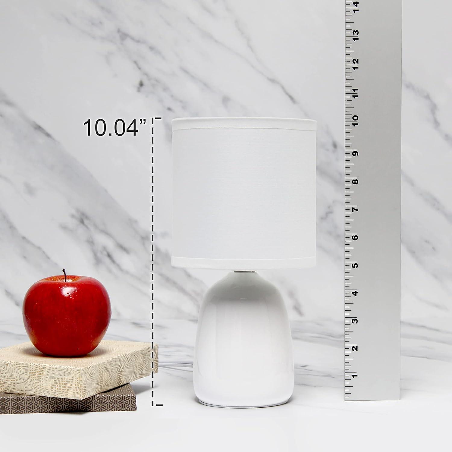 Simple Designs 10.04" Tall Traditional Ceramic Thimble Base Bedside Table Desk Lamp with Matching Fabric Shade for Home Decor, Nightstand, Bedroom, Living Room, Entryway, Office, Off White