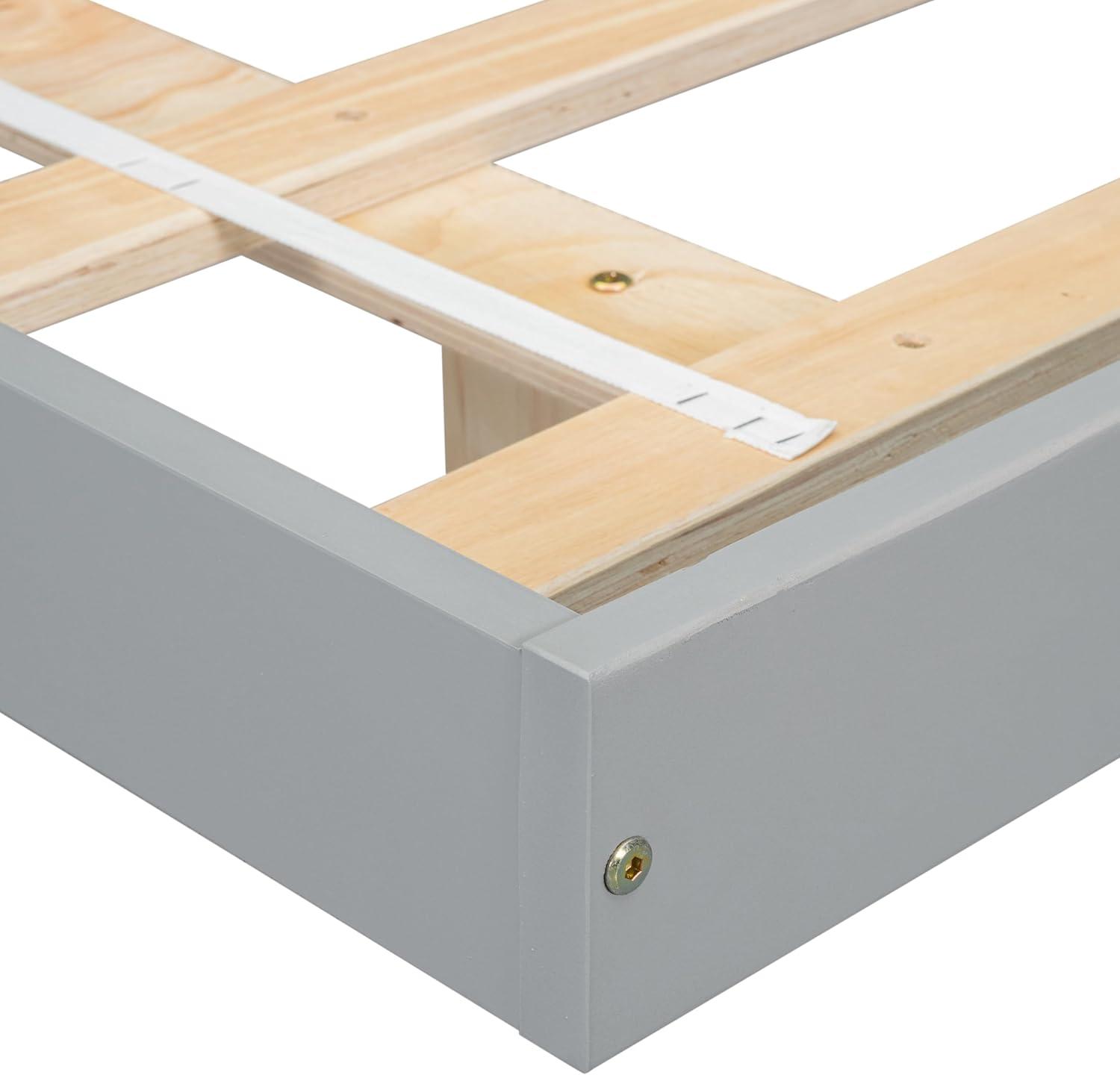 PAPROOS King Size Bed Frame, Wooden Floating Bed with LED Lights Underneath, Low Profile Basic Platform Bed, No Box Spring Needed, Gray