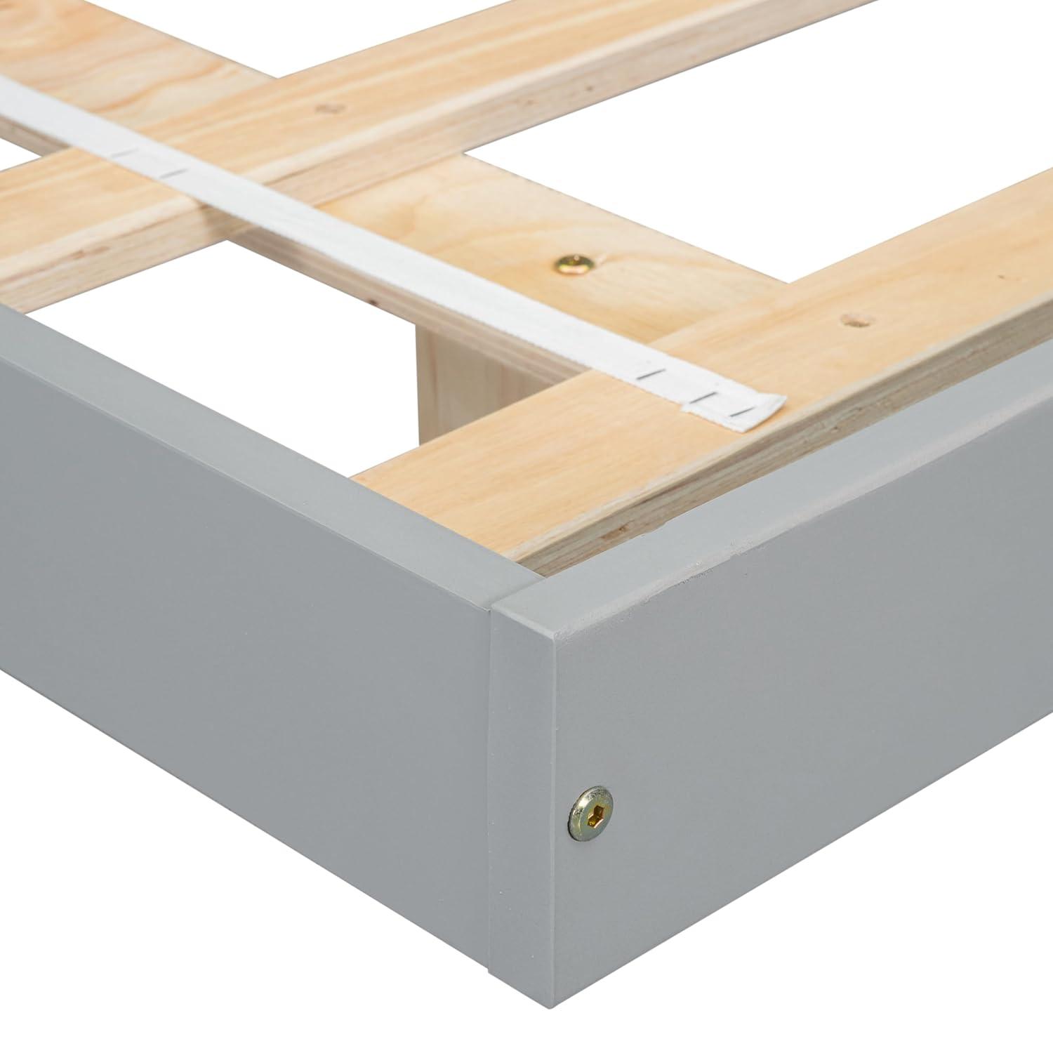 PAPROOS King Size Bed Frame, Wooden Floating Bed with LED Lights Underneath, Low Profile Basic Platform Bed, No Box Spring Needed, Gray