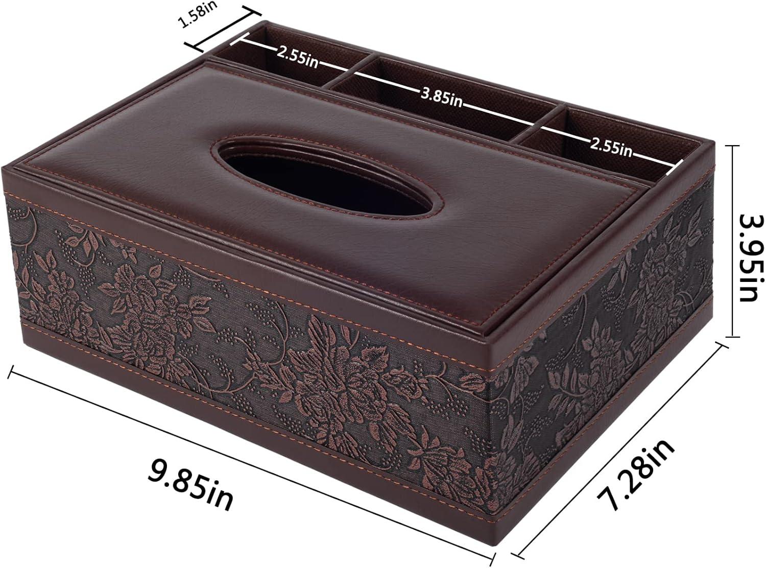 Multifunction PU Leather Tissue Box Holder/Cover Rectangular Upgrade Large Size Stationery Napkin Remote Control Storage Box,Facial Tissue Dispenser Organizer Caddy Home Office Supplies (Retro)