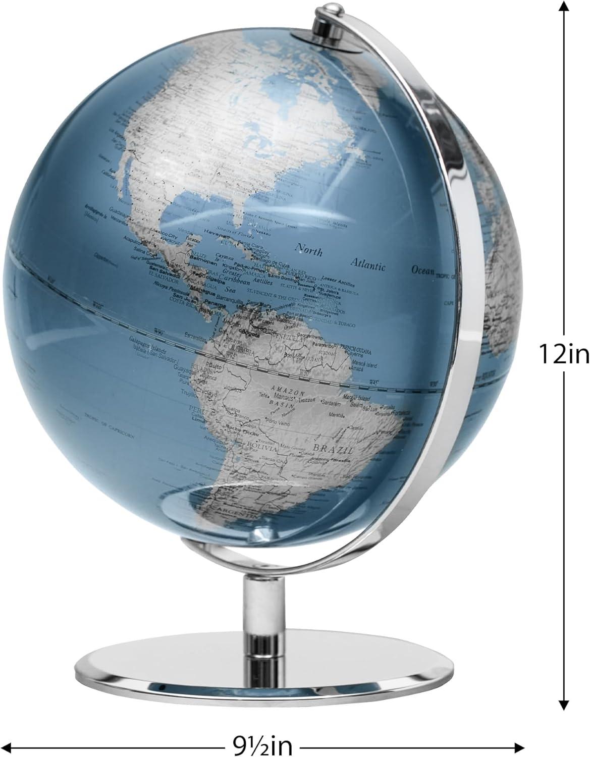 Torre & Tagus 8" Blue Desk Globe For Office Home on Metal Stand - Earth Globes For Adults as Home Decor Earth Globe in Educational Home, World Globes With Stand For Living Room, Home Office (Latitude)