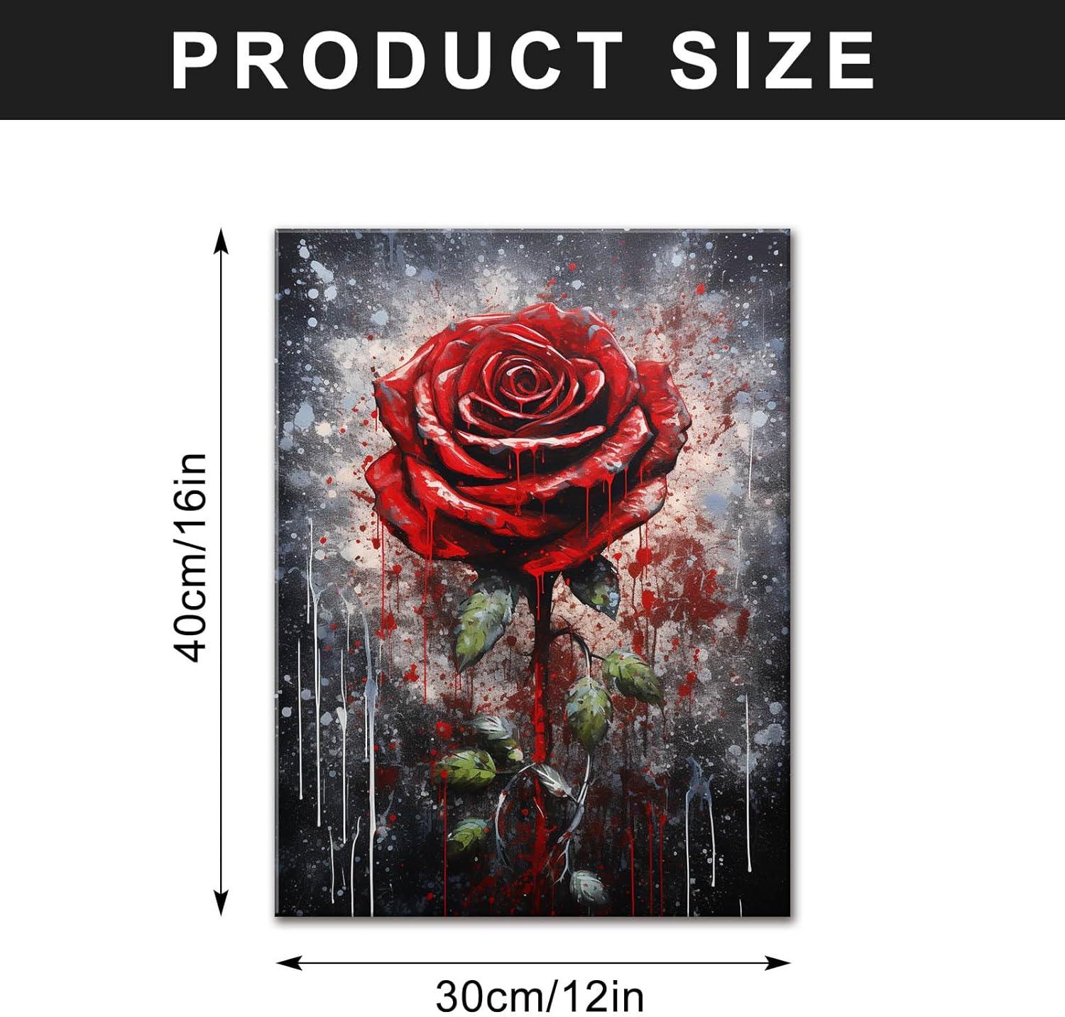 Vintage Black and Red Rose Canvas Wall Art