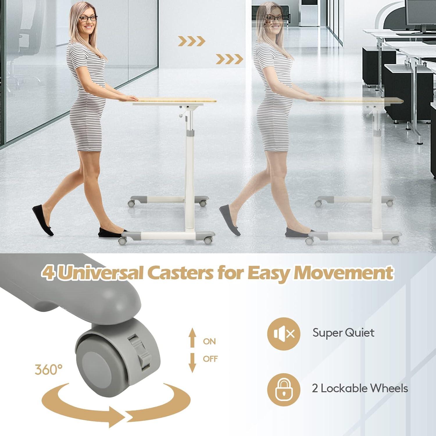 Goplus Height Adjustable Computer Desk Sit Stand Rolling Notebook Table Natural
