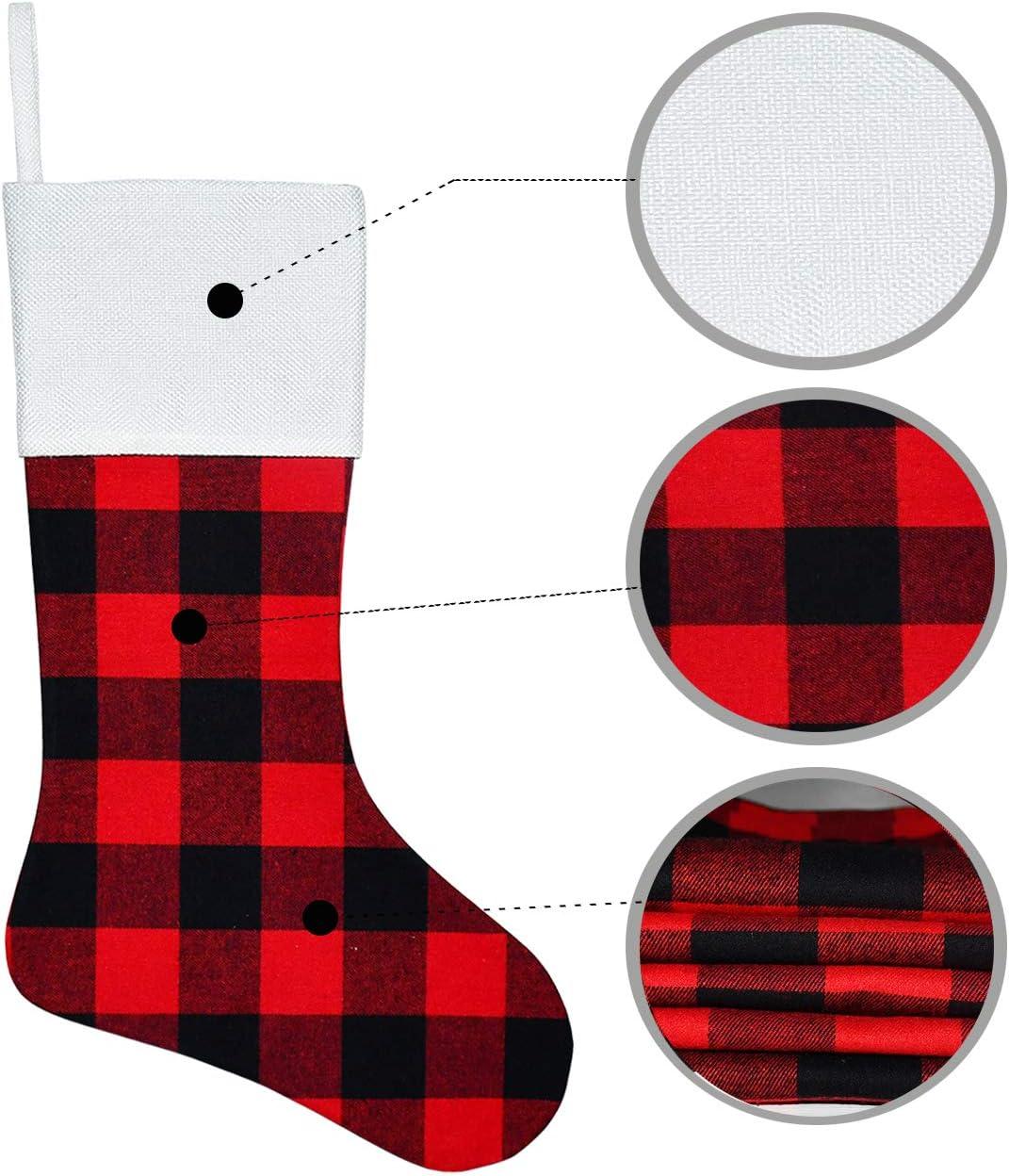 TinyGlam  Christmas Red Black Buffalo Plaid Stockings,6 Pack 18 Inches Large Plaid Stockings with Plush Cuff,Classic Christmas Stockings Decorations for Fireplace Hanging and Holiday Décor