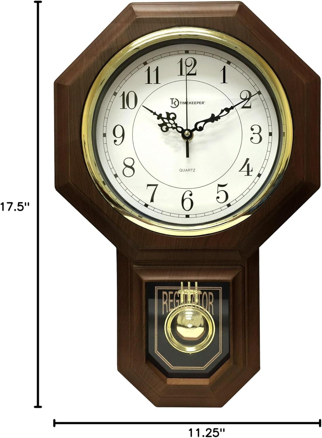 Timekeeper Essex 18.75" Modern Pendulum Wall Clock (Faux Wood) in Brown