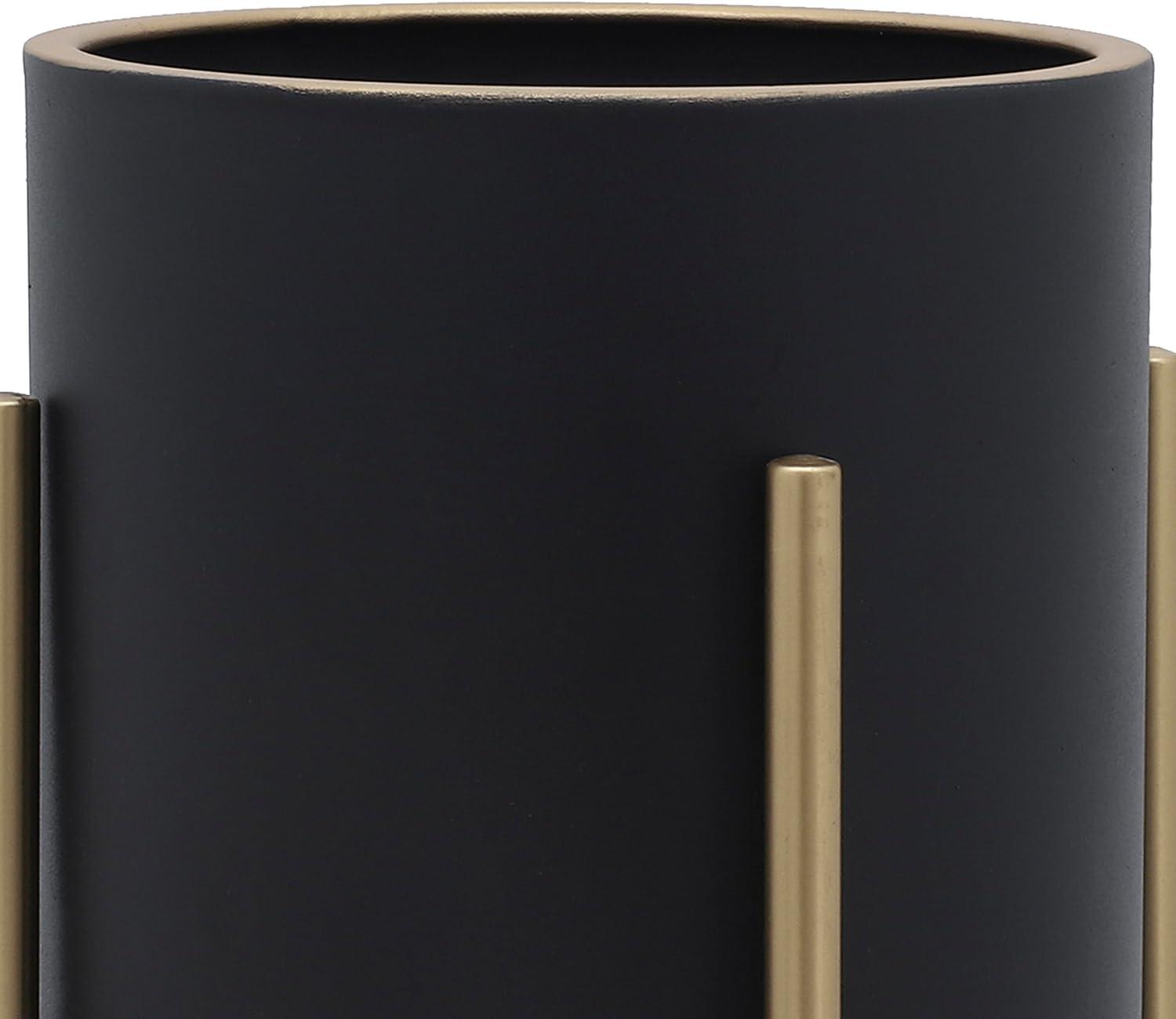 S/2 PLANTER ON METAL STAND, BLACK/GLD