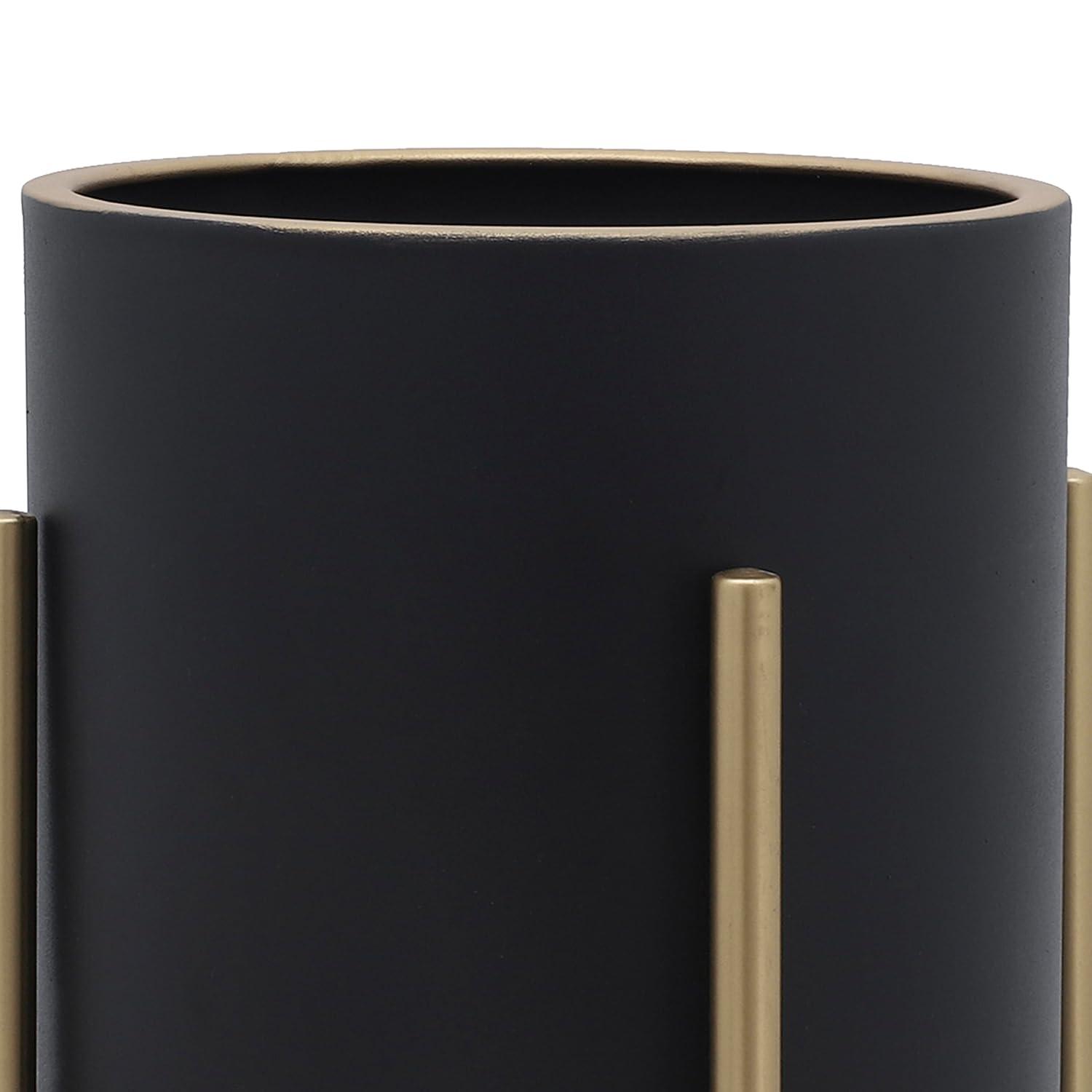 Sagebrook Home Set Of 2 Honeycomb Planter On Metal Stand, Black/Gold, Round, Iron, Contemporary, 23"H, Hexagon