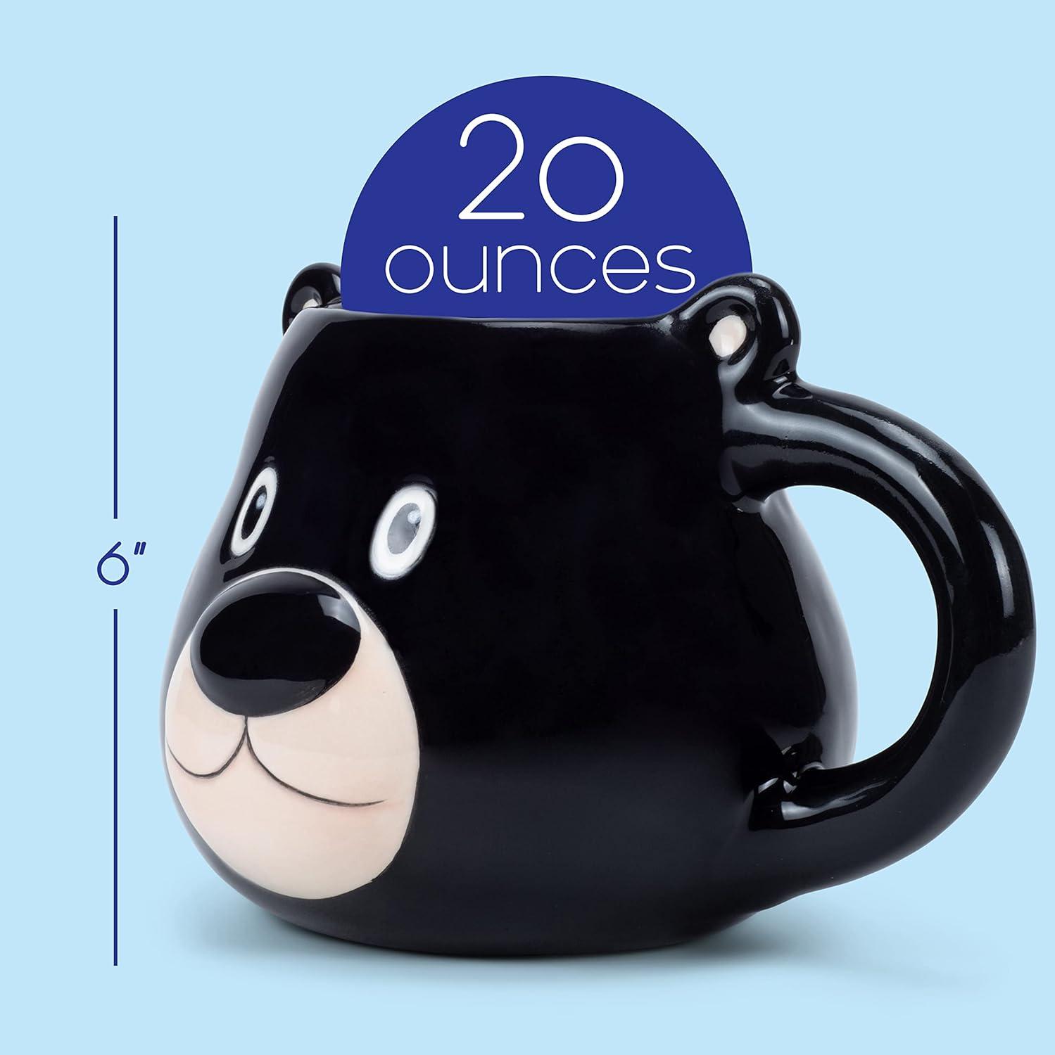 100 North ESNCHMG-BR Chubby Black Bear Face Character 20 ounce Glossy Ceramic Coffee Tea Cup Mug For Your Favorite Morning Brew