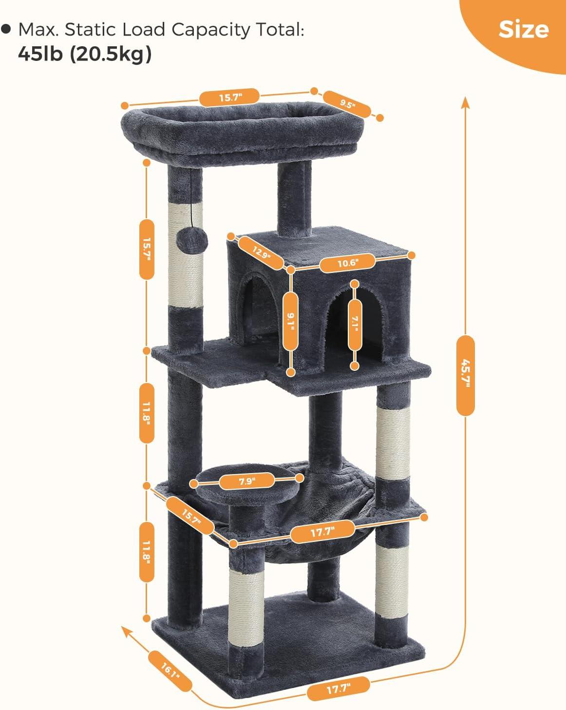 Dark Gray Multi-Level Cat Tree with Hammock and Condo