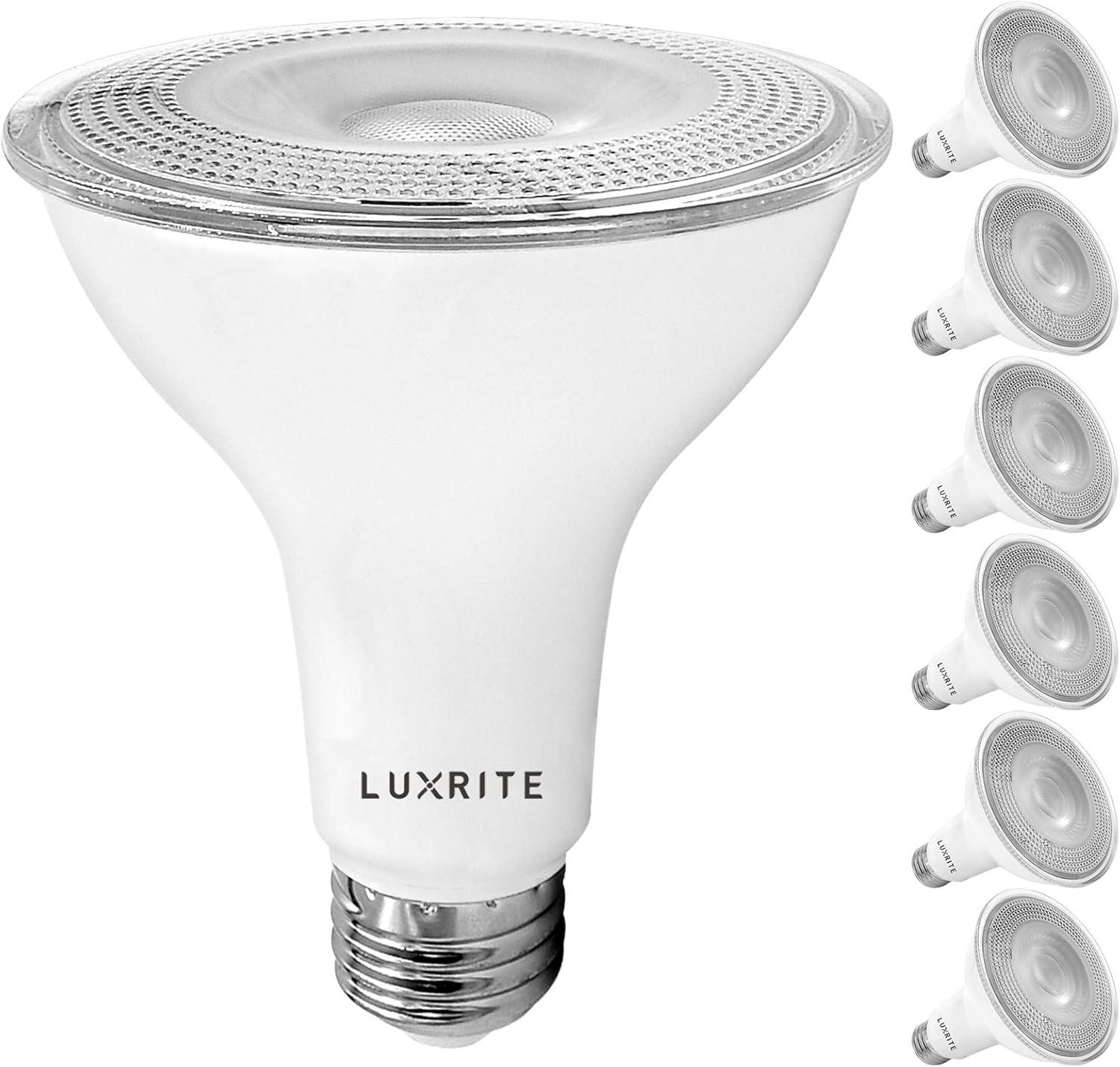 Luxrite 6-Pack LED PAR30 Flood Light Bulb 5000K Bright White 850 Lumens 11W Dimmable Wet Rated E26 Base UL Listed