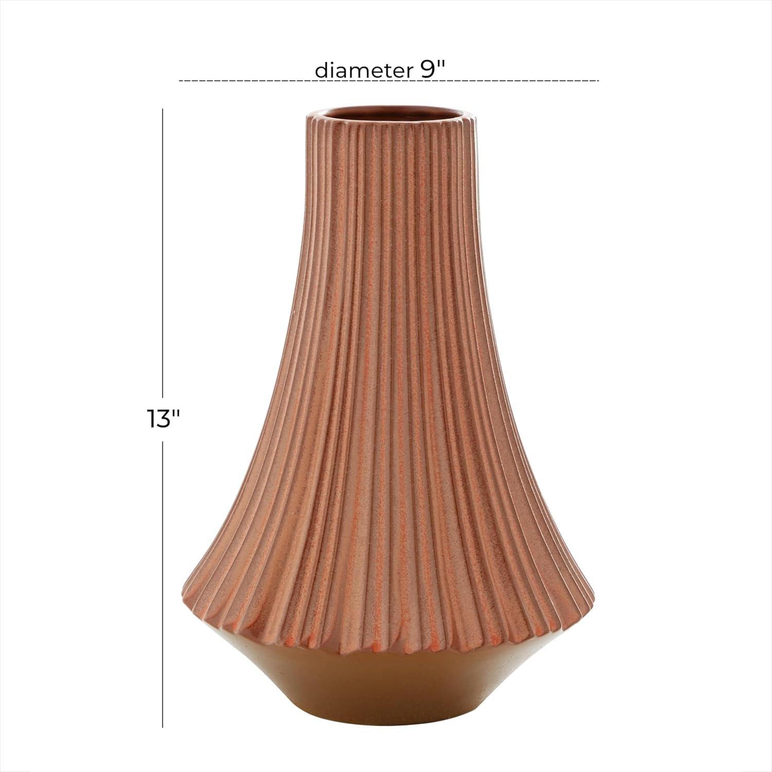 DecMode 13" Ribbed Orange Ceramic Vase