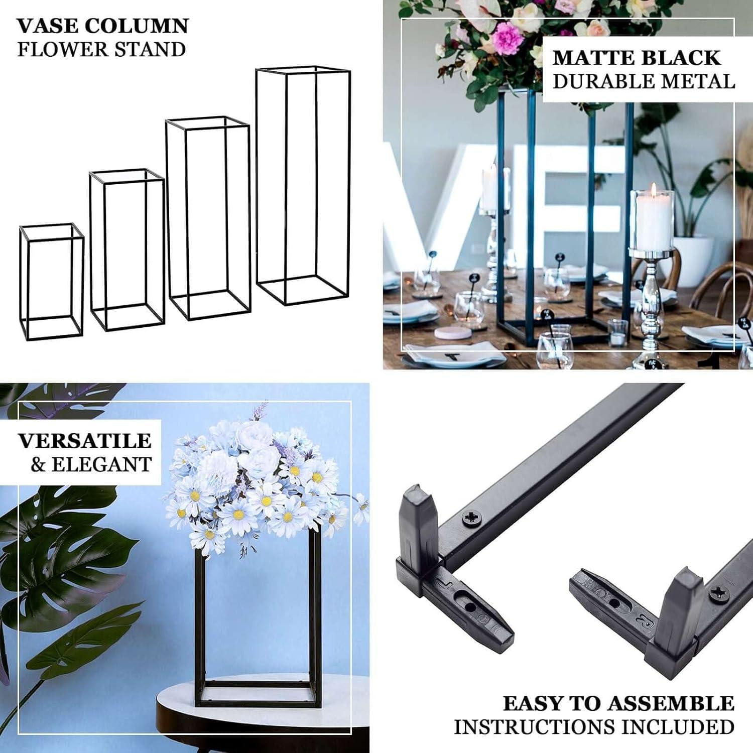 Efavormart 2 Pack - 40” Rectangular Matte Black Metal Wedding Flower Stand, Geometric Centerpiece Vases for Wedding Party Dinner Centerpiece, Restaurant Hotel Decoration