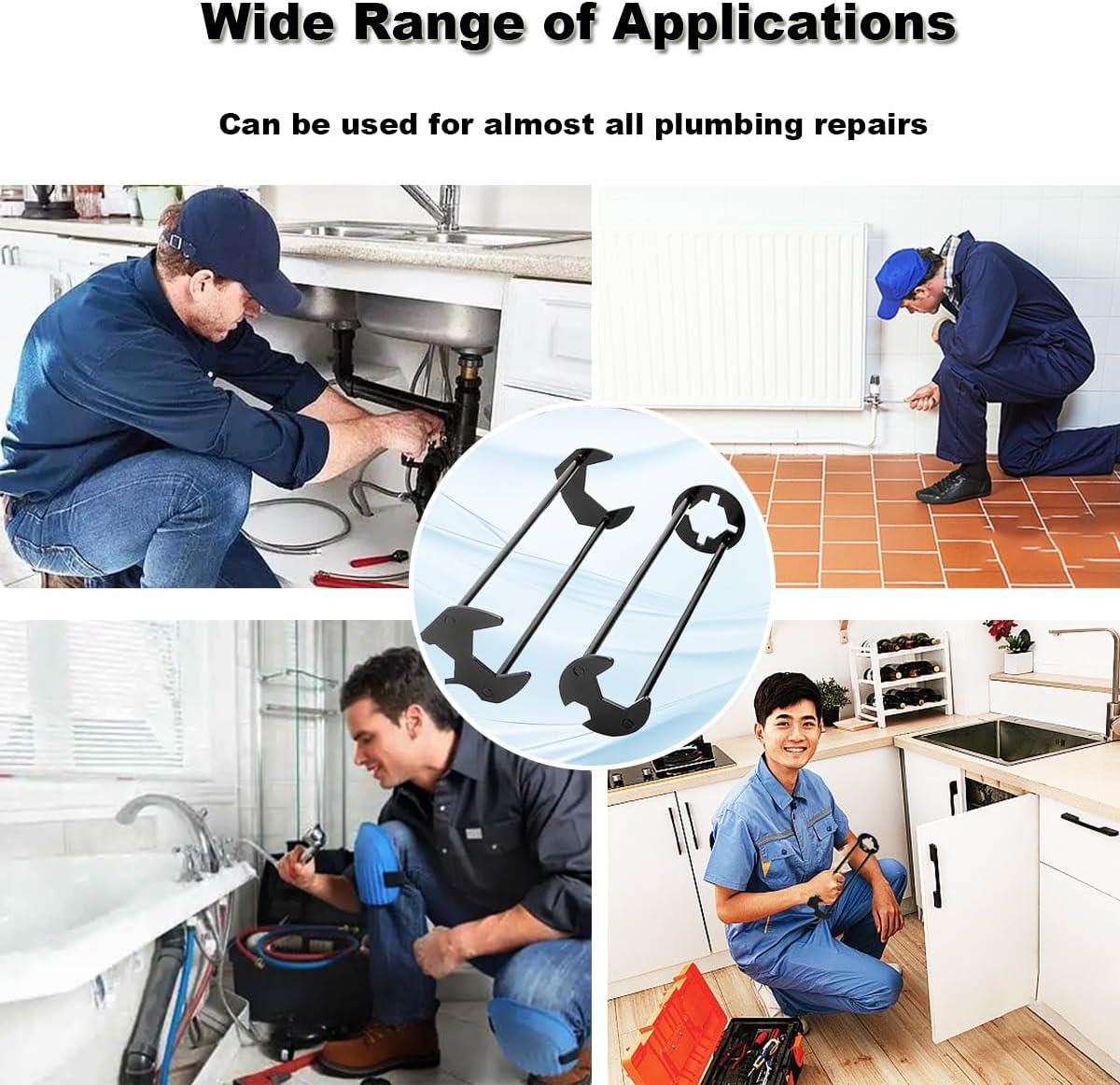 2pcs Basin Wrench Multifunctional Sink Wrench 7 Sizes Faucet Tool Four-jaw Hex Spanner Universal Plumbers Tool for Tight Spaces Kitchen Bathroom Home