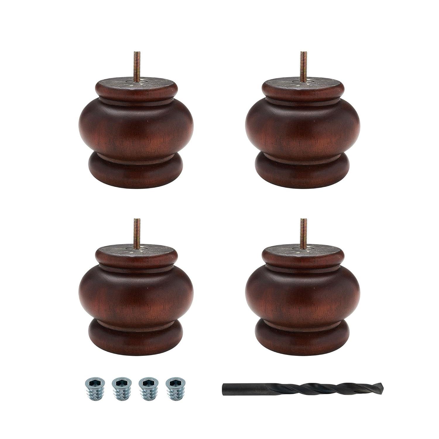 Architectural Products by Outwater L.L.C. 4 in x 4-7/8 in Stained Solid Hardwood Round Bun Foot (Set of 4)