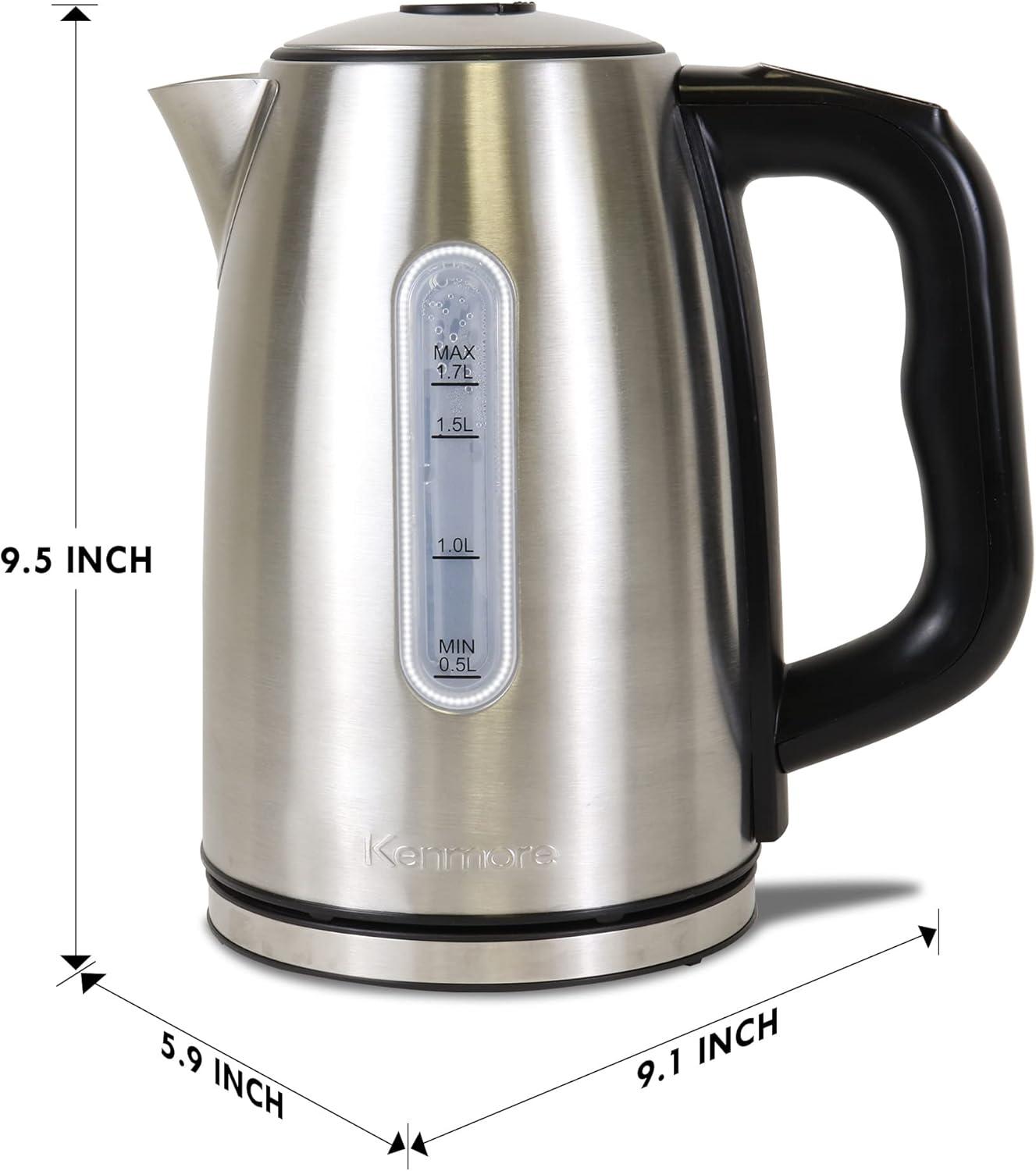 Kenmore 1.7 Qt. Electric Tea Kettle with 6 Temperature Pre-Sets, Cordless