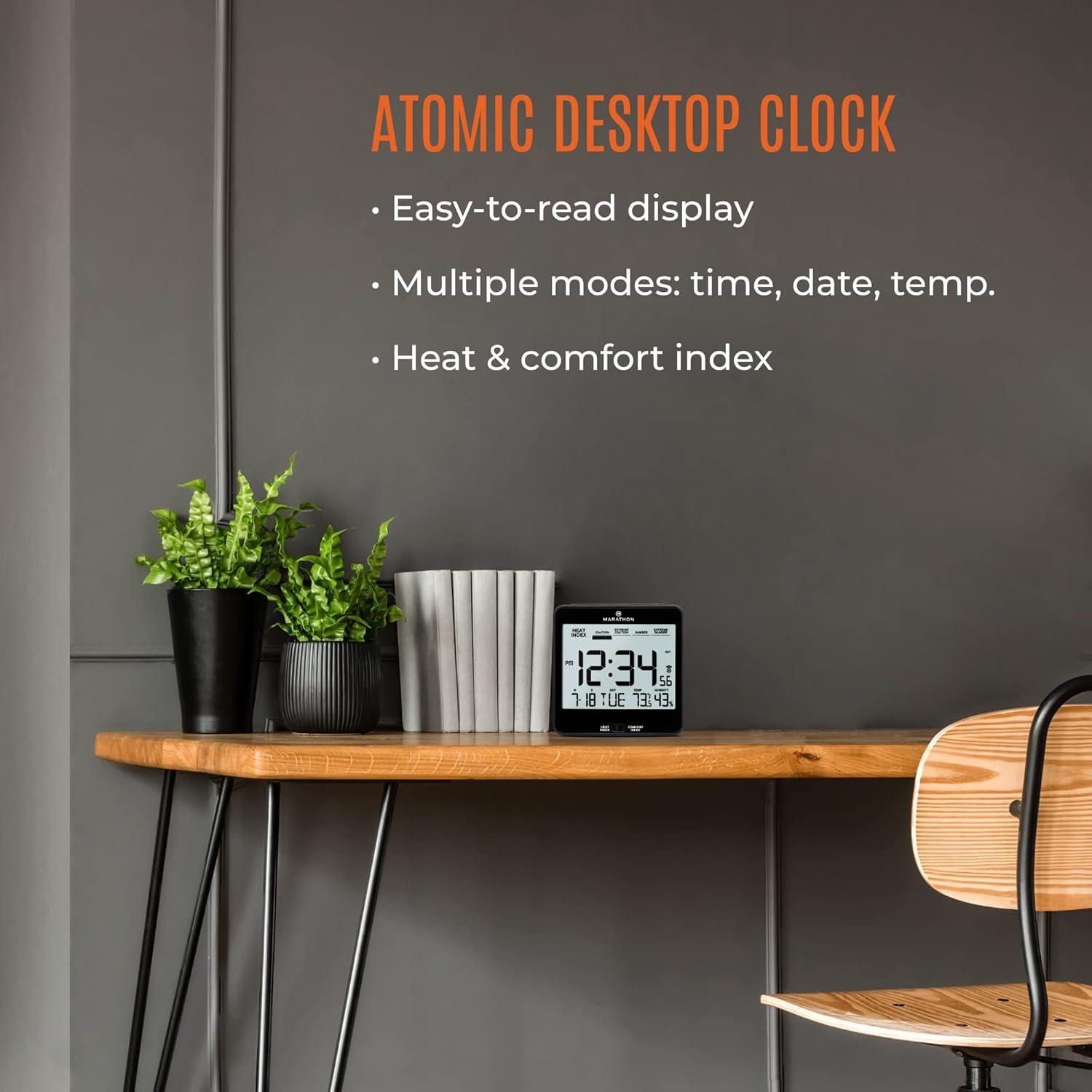 Marathon Black Plastic Digital Atomic Desk Clock with LCD Display