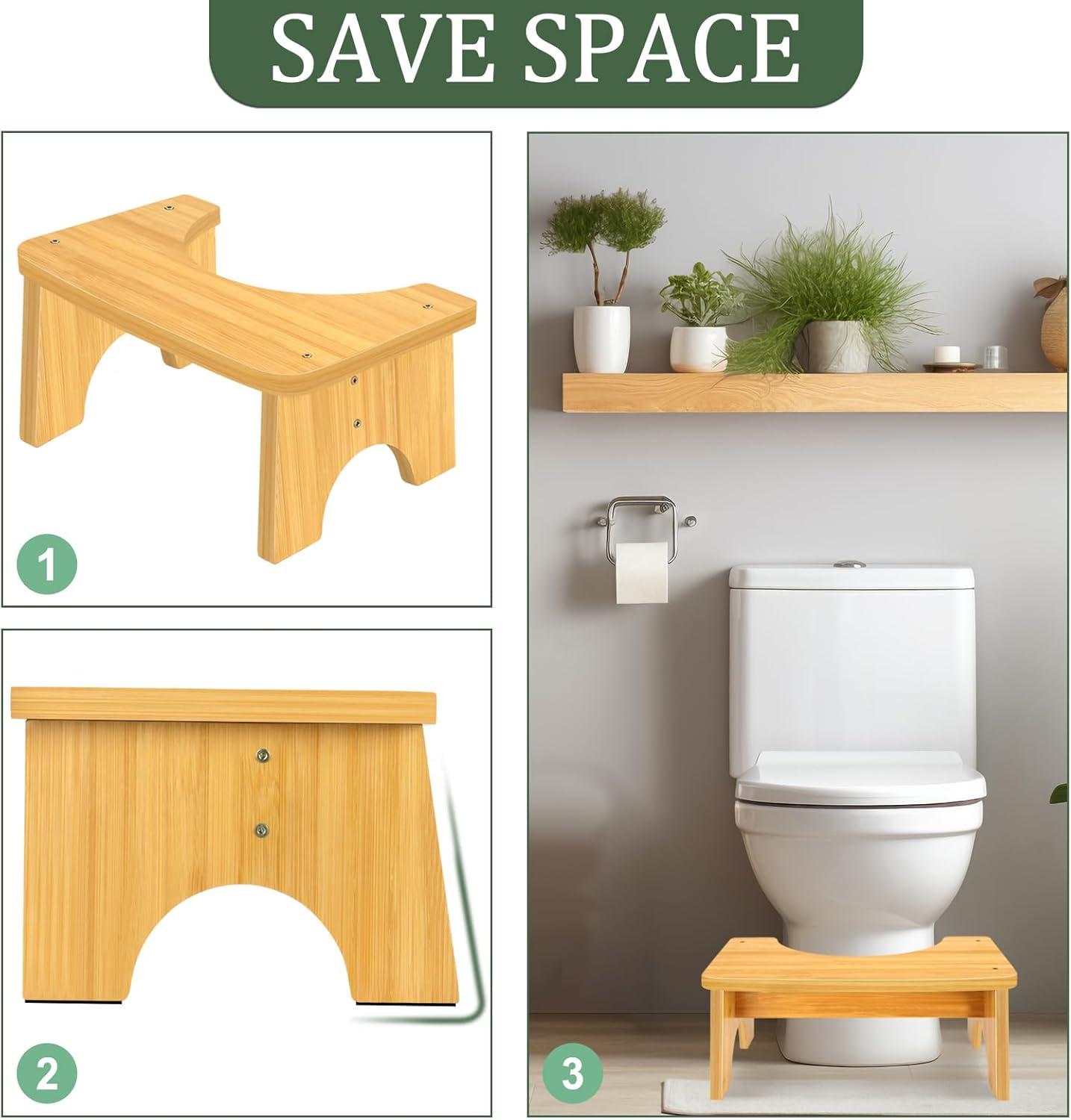 Bamboo Toilet Stool for Adults, 6.5" Toilet Stool Squat Adult Kids, Portable Simple Curve Squat Toilet Potty Stool, Non-Slip Poop Stool for Bathroom, Improve Squatting Posture and Comfort (Wood)