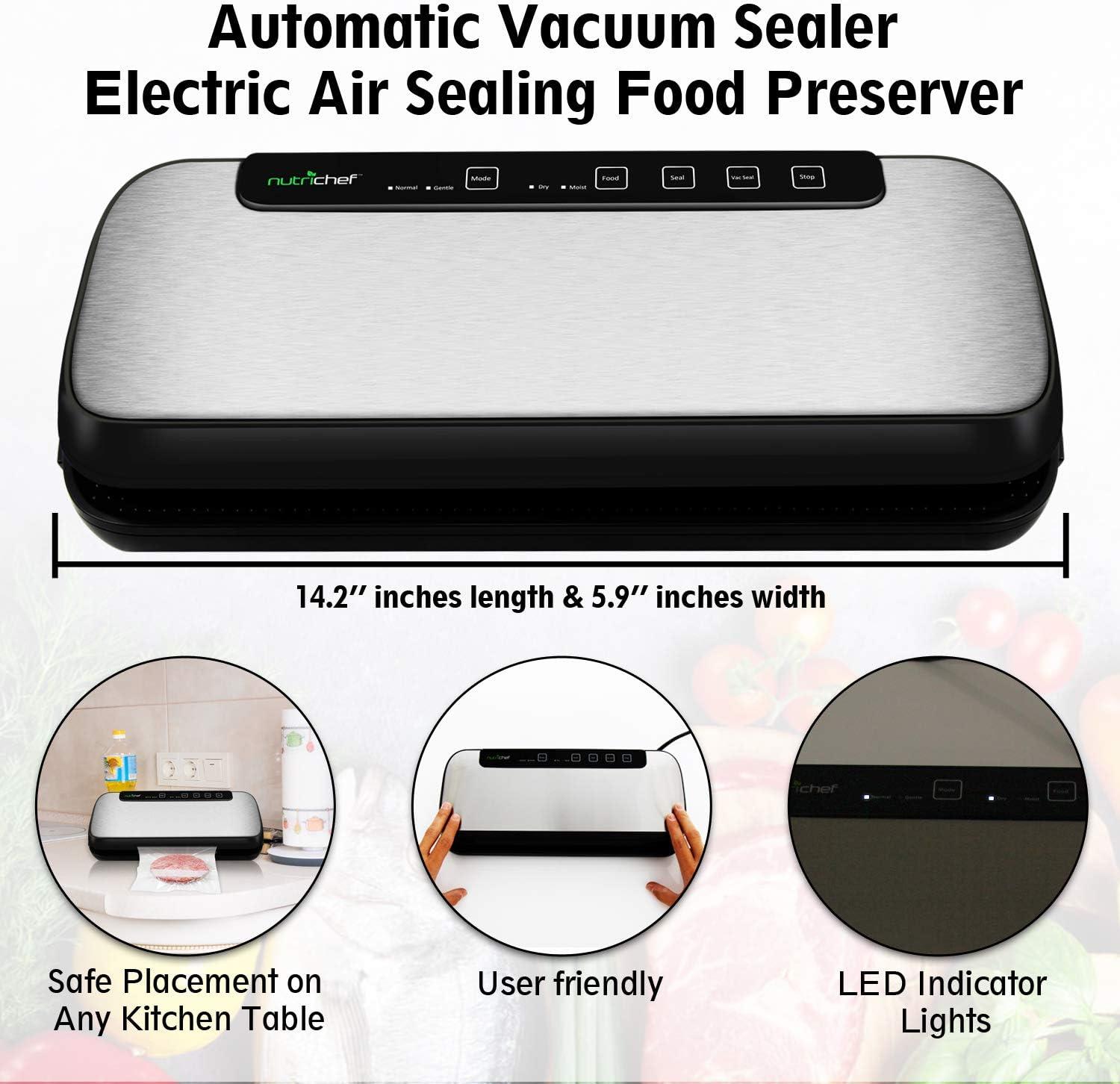 Automatic Vacuum Sealer for Food Storage with Stainless Steel Housing, Easy Operation, + Freshness Preservation