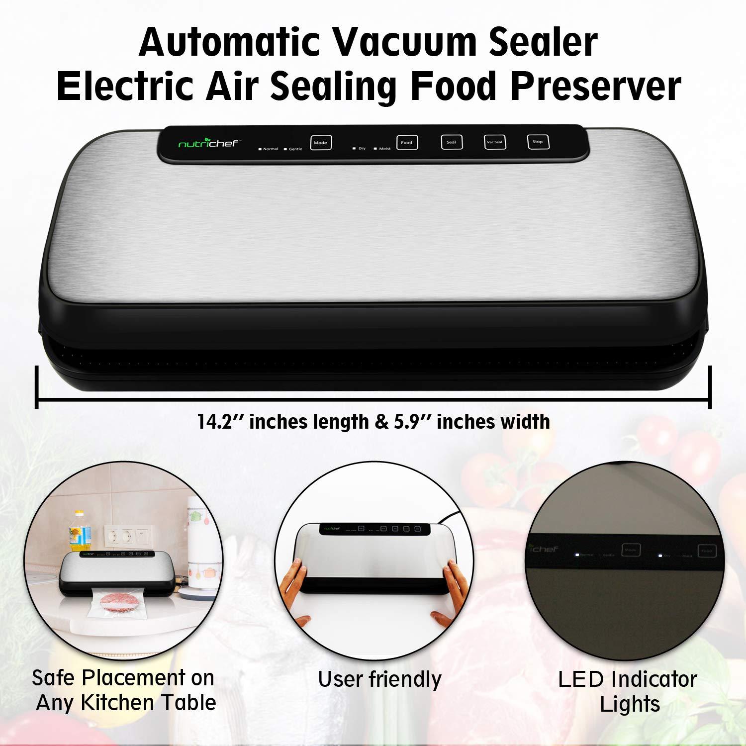 Automatic Vacuum Sealer for Food Storage with Stainless Steel Housing, Easy Operation, + Freshness Preservation
