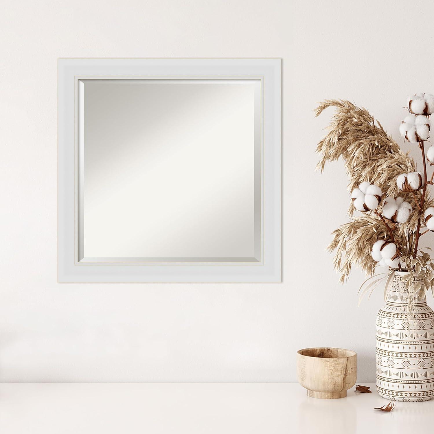 24" x 24" Flair Framed Bathroom Vanity Wall Mirror Soft White - Amanti Art: Satin Finish, Square Shape, No Assembly