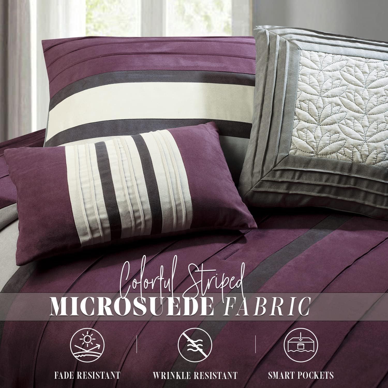 Elegant Comfort 12-Piece Bed-in-a-Bag, Cirena Microsuede Comforter Collection with 6-Piece Sheet Set, Smart Pockets and Decorative Pillows, All Season Bedding, 12PC Cirena, King, Purple