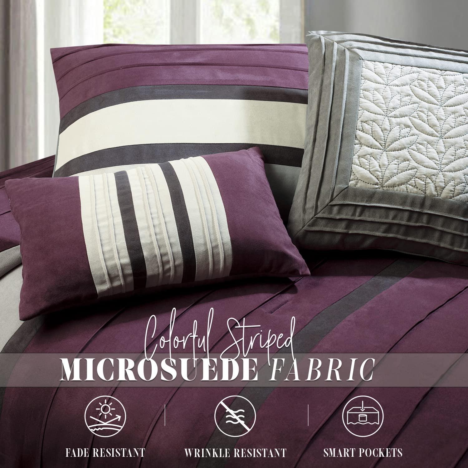 Elegant Comfort 12-Piece Bed-in-a-Bag, Cirena Microsuede Comforter Collection with 6-Piece Sheet Set, Smart Pockets and Decorative Pillows, All Season Bedding, 12PC Cirena, King, Purple