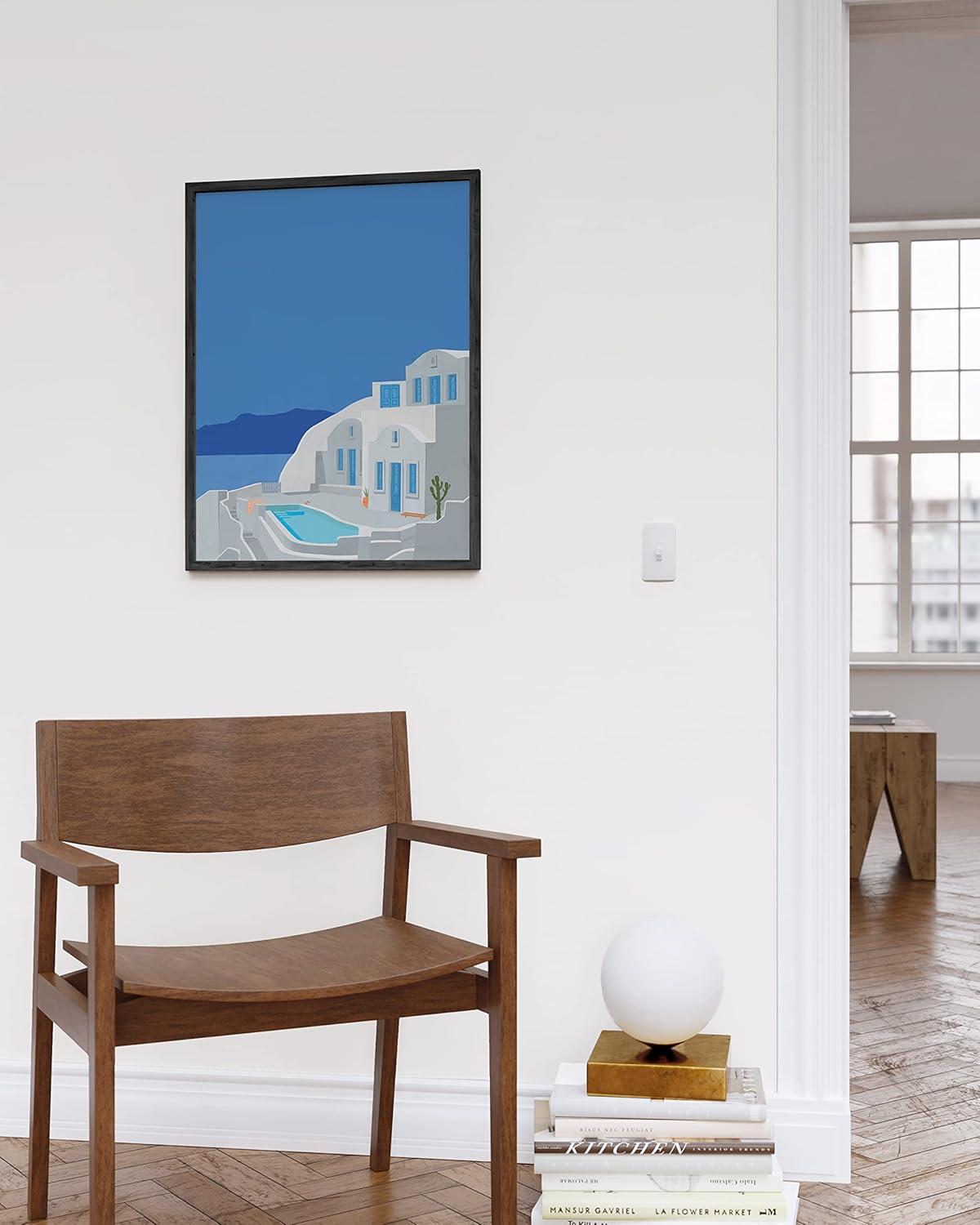 HAUS AND HUES Travel Greece Wall Art - Mediterranean poster, showcasing beautiful coastal vibes. Framed in black for a sleek finish (Black Frame, 12x16).